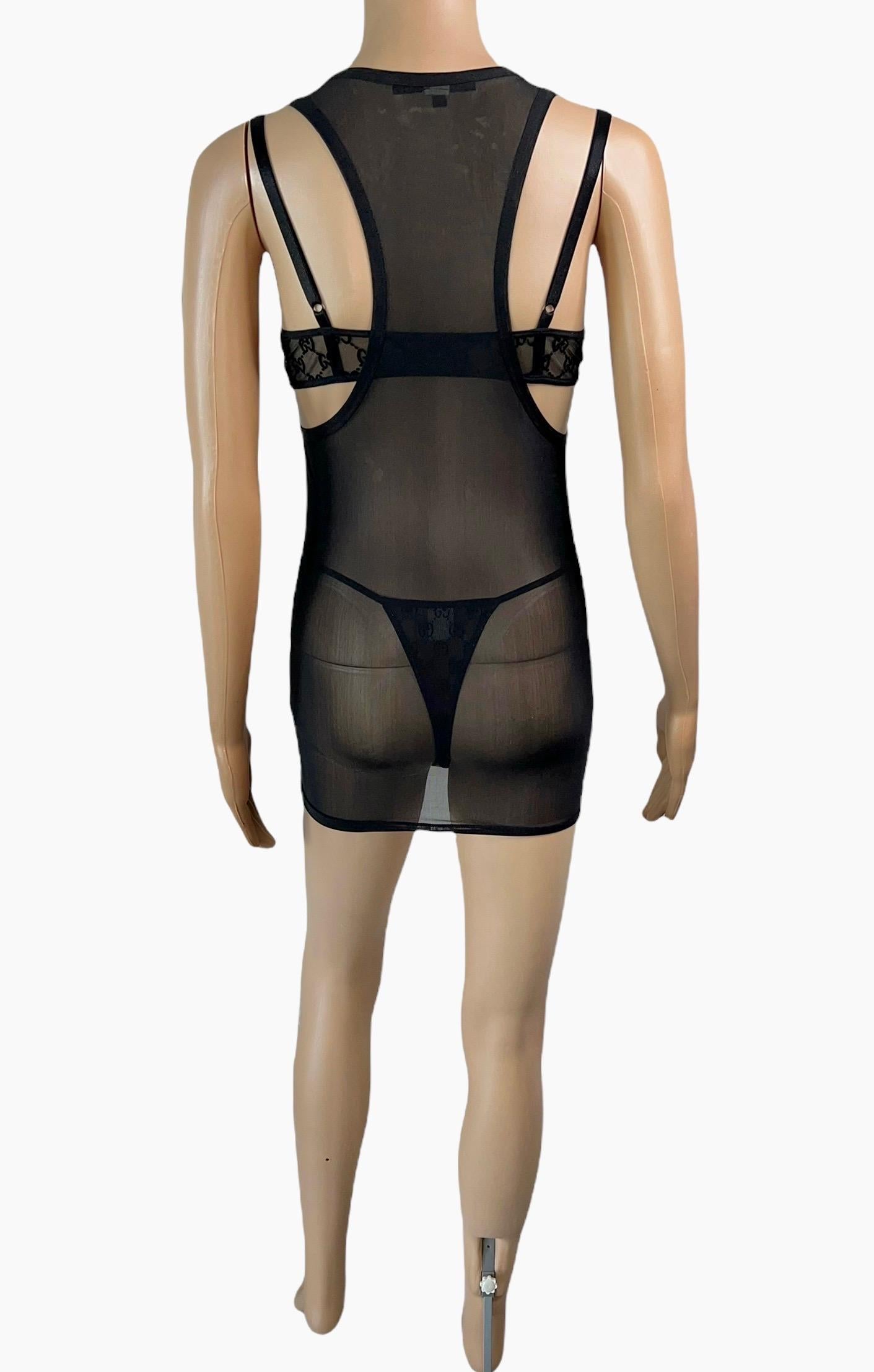 Tom Ford for Gucci S/S 1998 Logo Monogram Bra Bikini Dress Lingerie 3 Piece Set For Sale 1