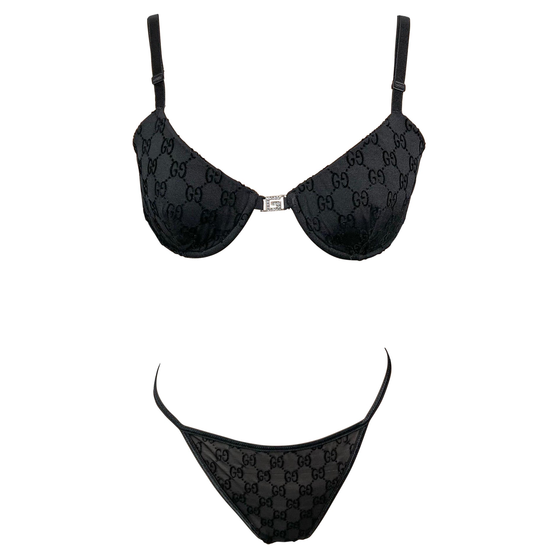 Tom Ford for Gucci P/E 1998 Logo Monogramma Reggiseno Abito Bikini Lingerie 3 Pezzi