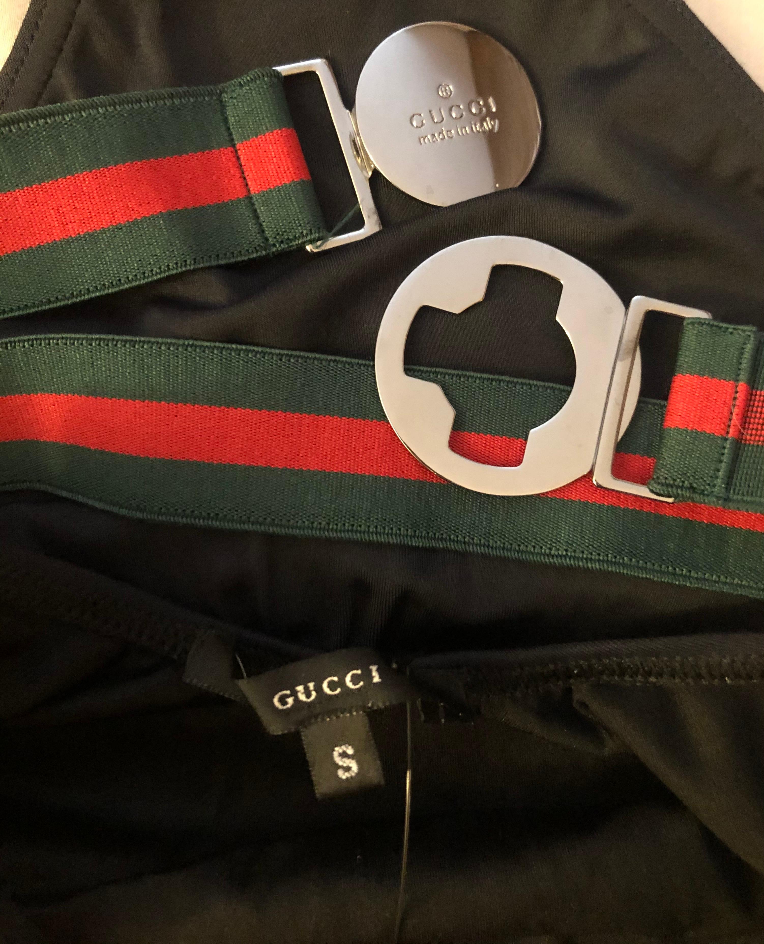 Tom Ford für Gucci S/S 1999 Vintage Logo Rückenfreier Schwarzer Bodysuit/Badeanzug mit Gürtel im Angebot 8