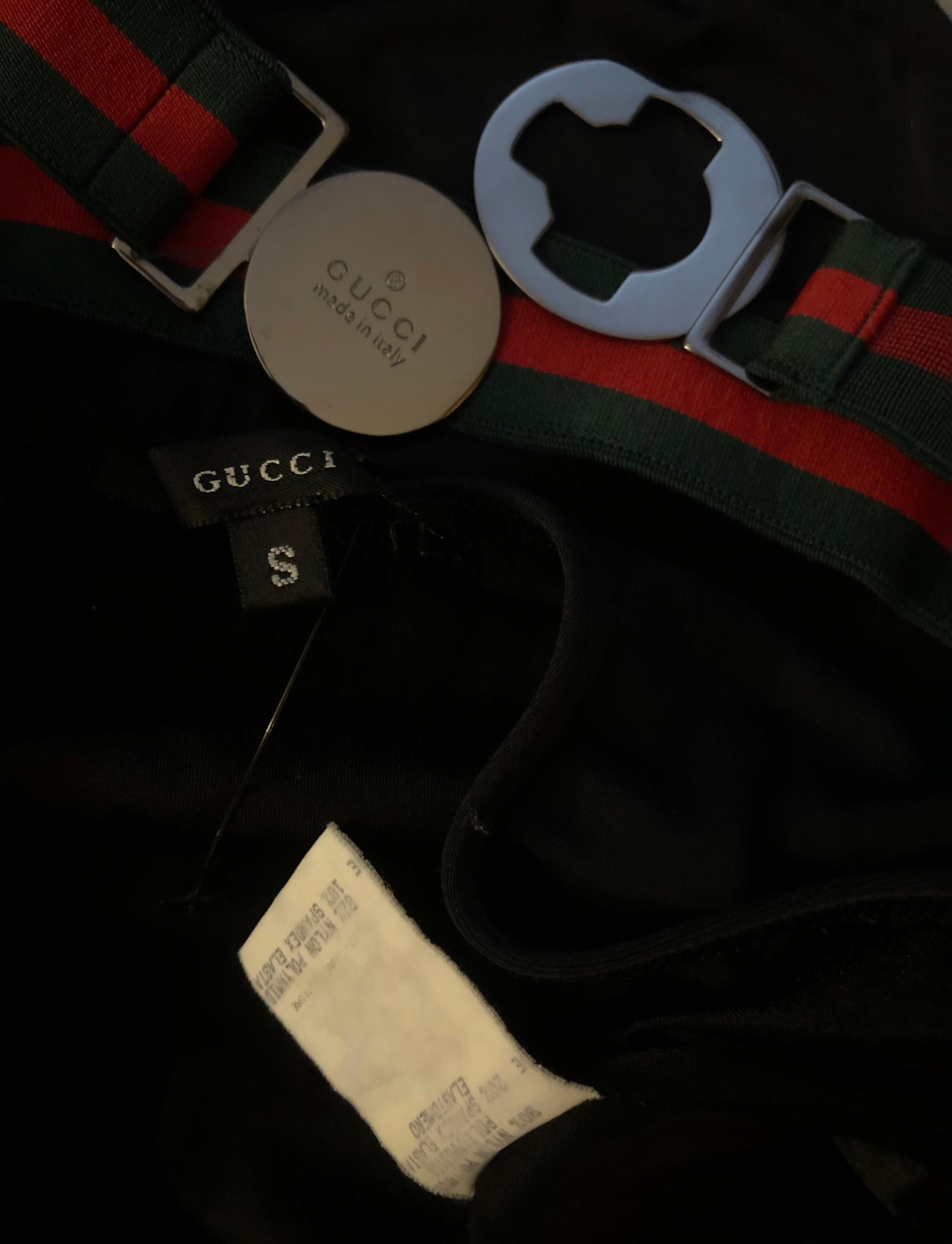 Tom Ford for Gucci S/S 1999 Vintage Logo Belted Backless Black Bodysuit Swimsuit For Sale 6