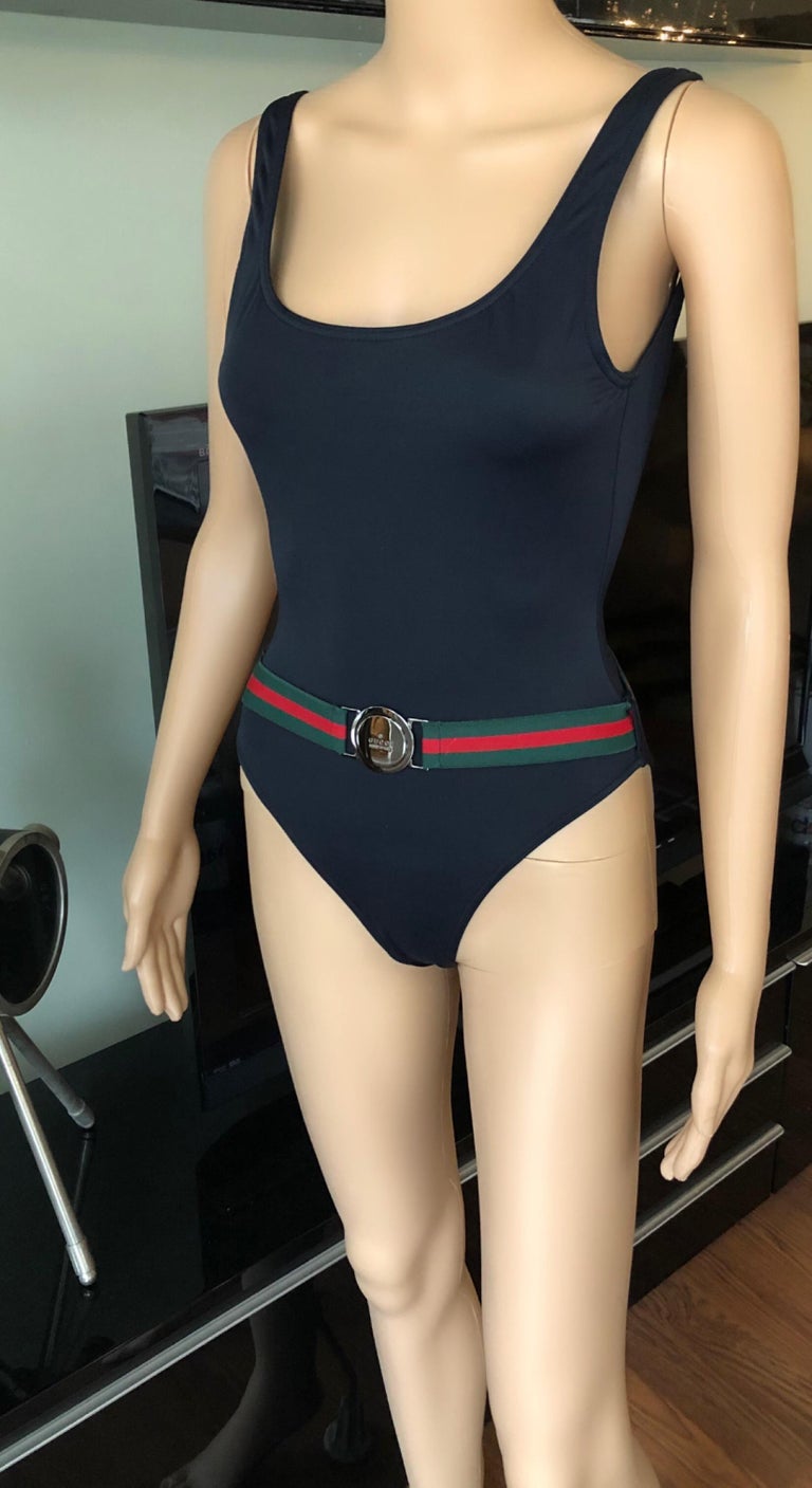 Gucci, Swim, Gucci Black New Logo Printed Stretch Bodysuit Swimsuit  Onepiece Bathing Suit