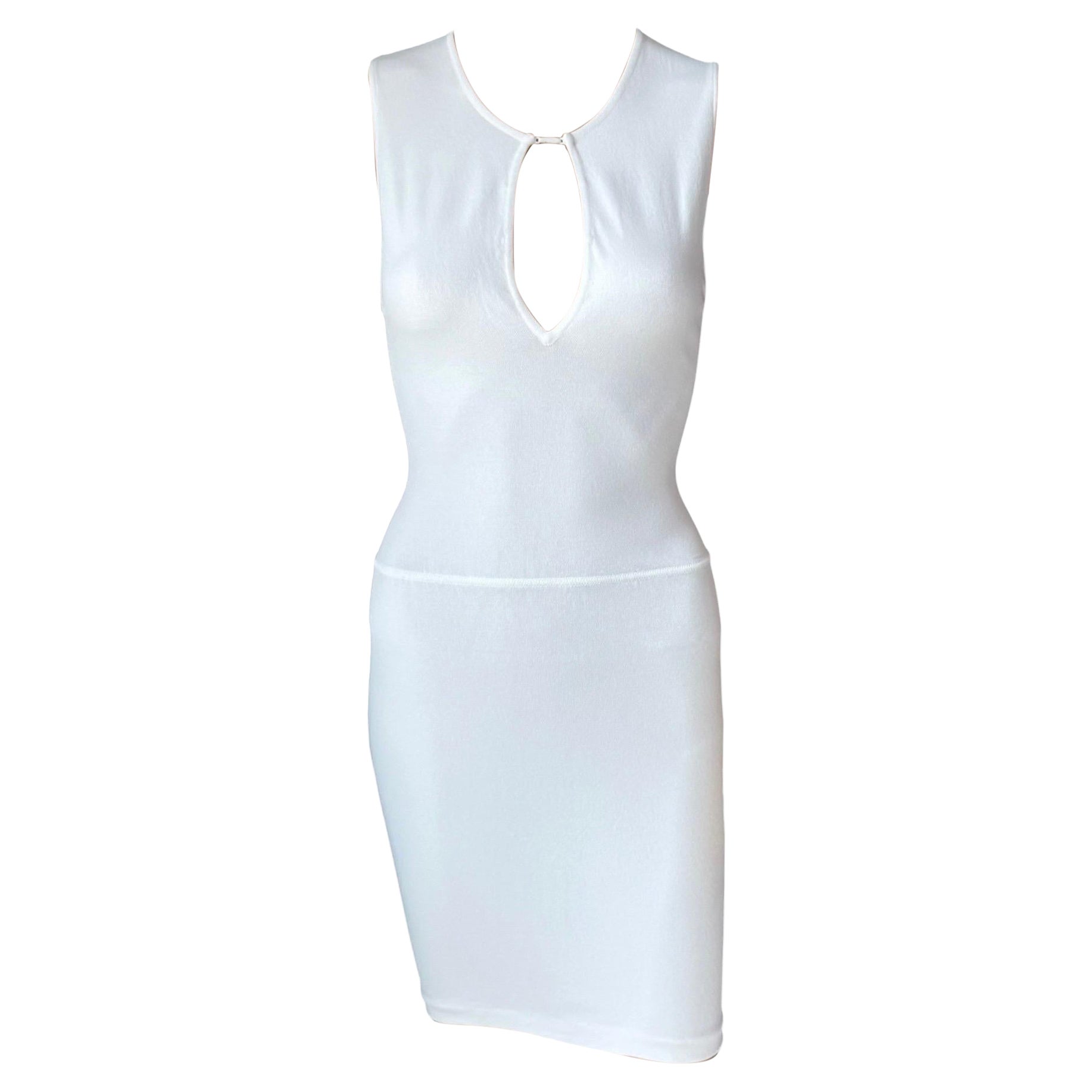 Tom Ford for Gucci S/S 2000 Bodycon Keyhole Neckline Knit White Mini Dress