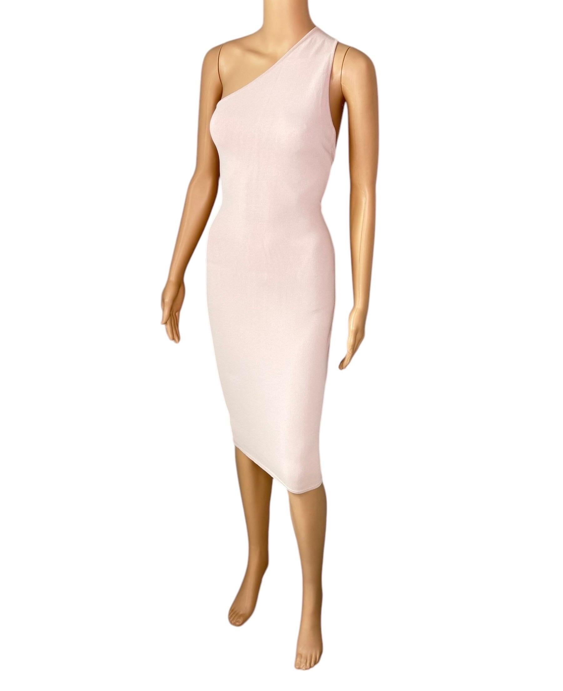 Tom Ford for Gucci S/S 2000 Cutout One Shoulder Bodycon Knit Nude/Pink Dress For Sale 5