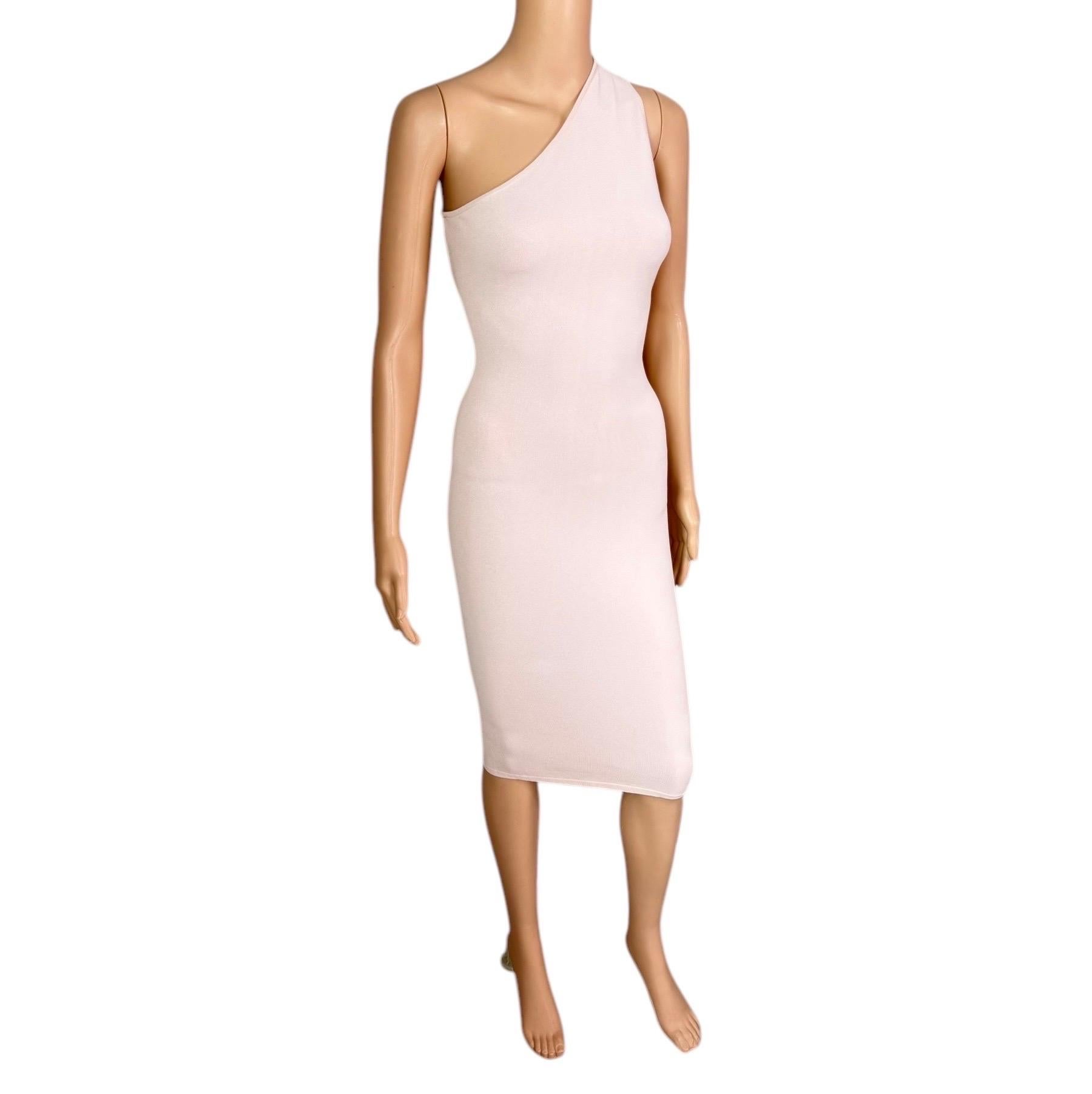 Tom Ford for Gucci S/S 2000 Cutout One Shoulder Bodycon Knit Nude/Pink Dress For Sale 11