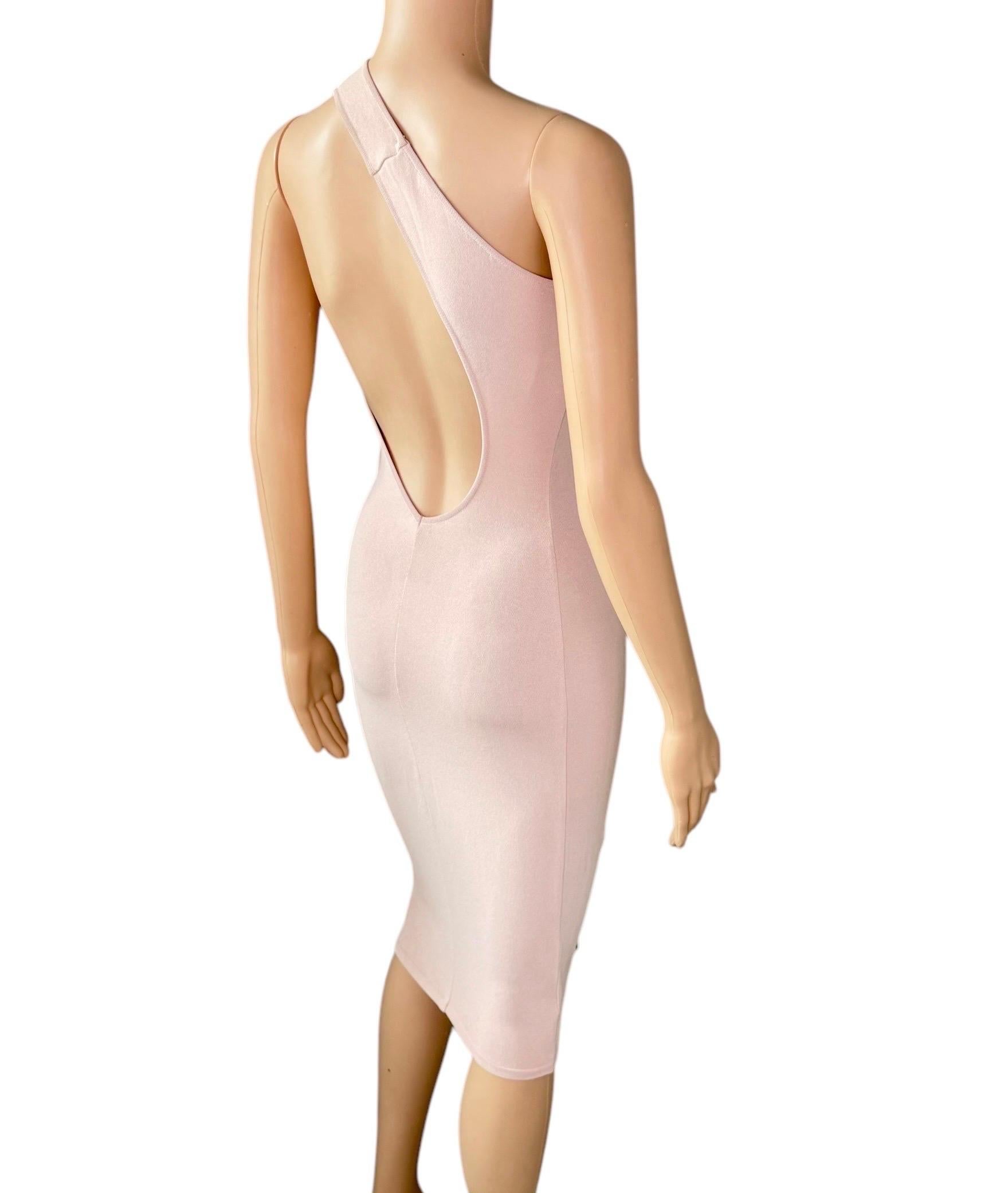 Tom Ford for Gucci S/S 2000 Cutout One Shoulder Bodycon Knit Nude/Pink Dress For Sale 12