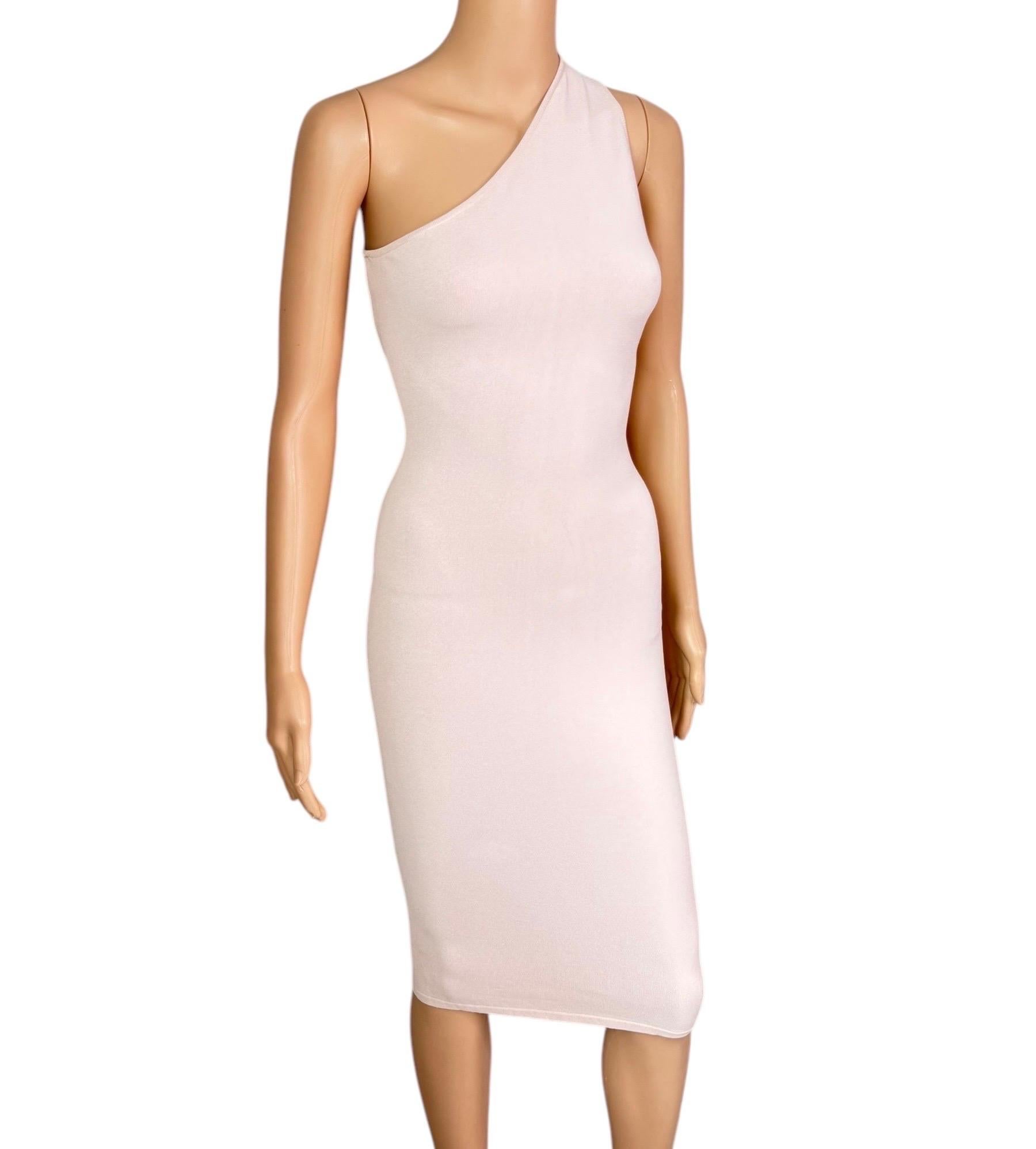 Tom Ford for Gucci S/S 2000 Cutout One Shoulder Bodycon Knit Nude/Pink Dress In Excellent Condition For Sale In Naples, FL