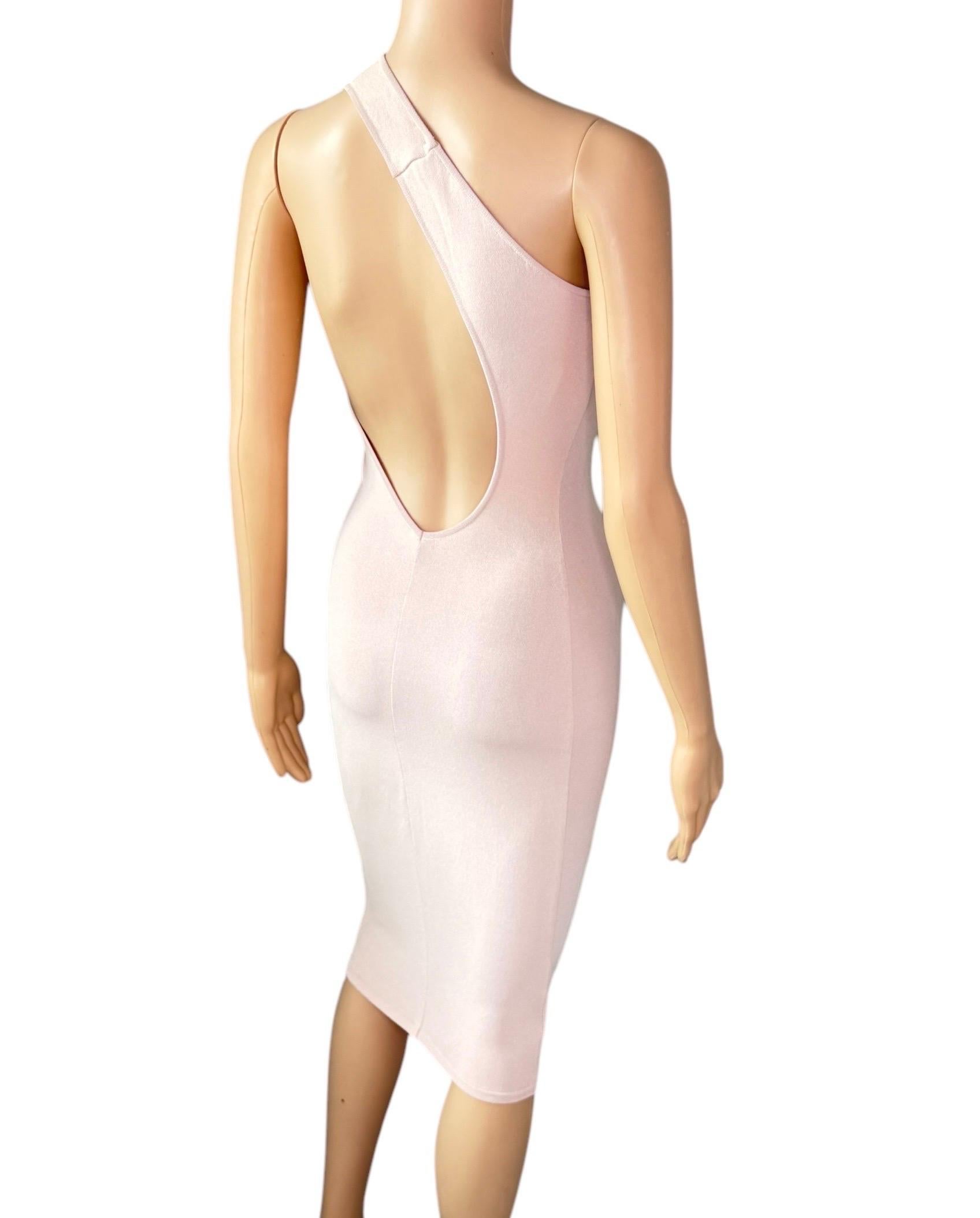 Women's or Men's Tom Ford for Gucci S/S 2000 Cutout One Shoulder Bodycon Knit Nude/Pink Dress For Sale