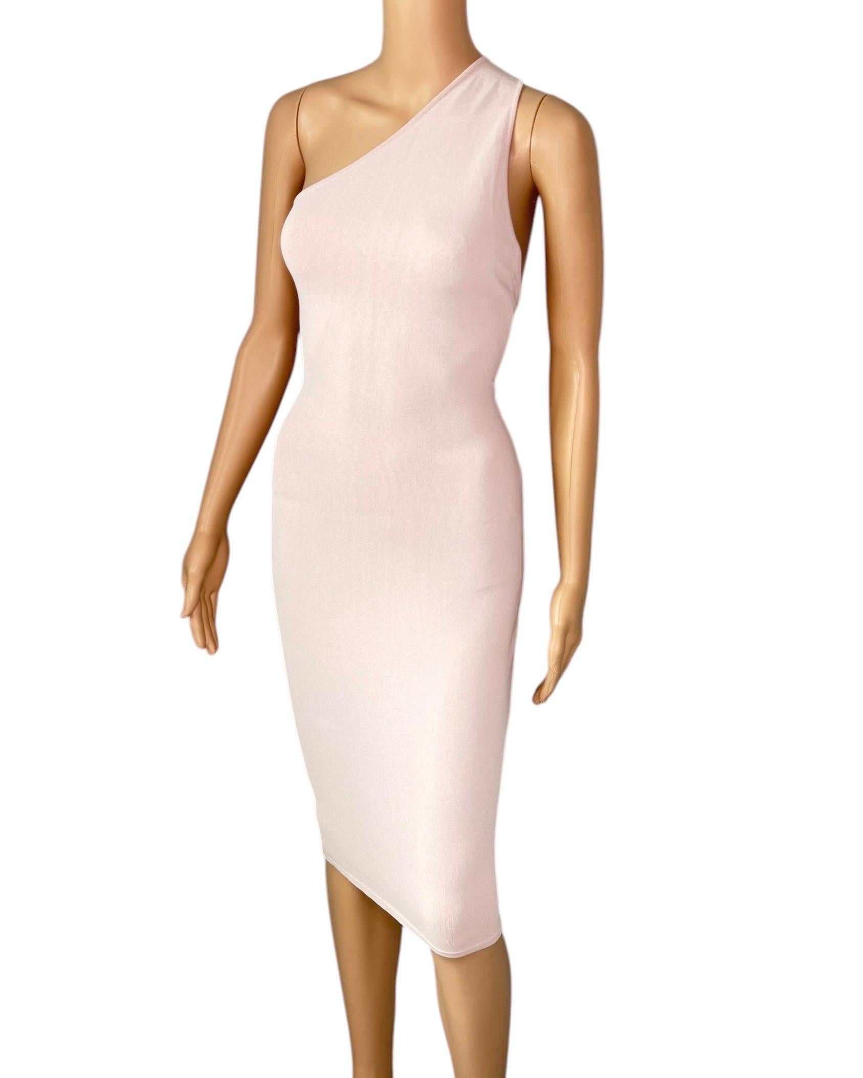 Tom Ford for Gucci S/S 2000 Cutout One Shoulder Bodycon Knit Nude/Pink Dress For Sale 1