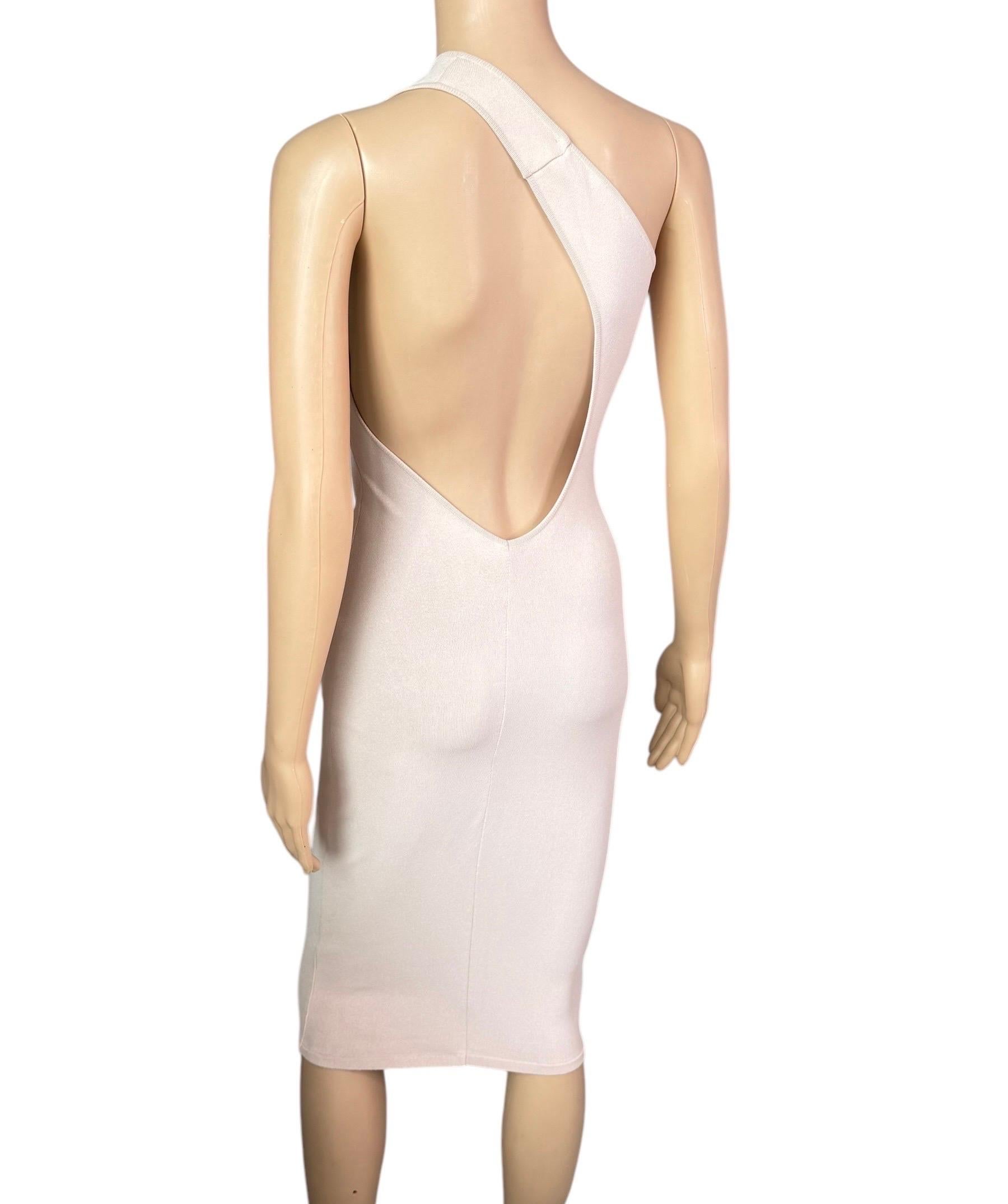 Tom Ford for Gucci S/S 2000 Cutout One Shoulder Bodycon Knit Nude/Pink Dress For Sale 2