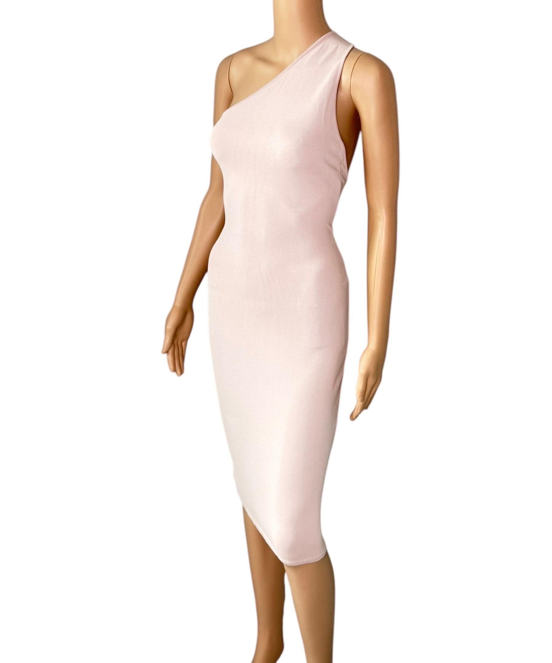 Tom Ford for Gucci S/S 2000 Cutout One Shoulder Bodycon Knit Nude/Pink Dress For Sale 3