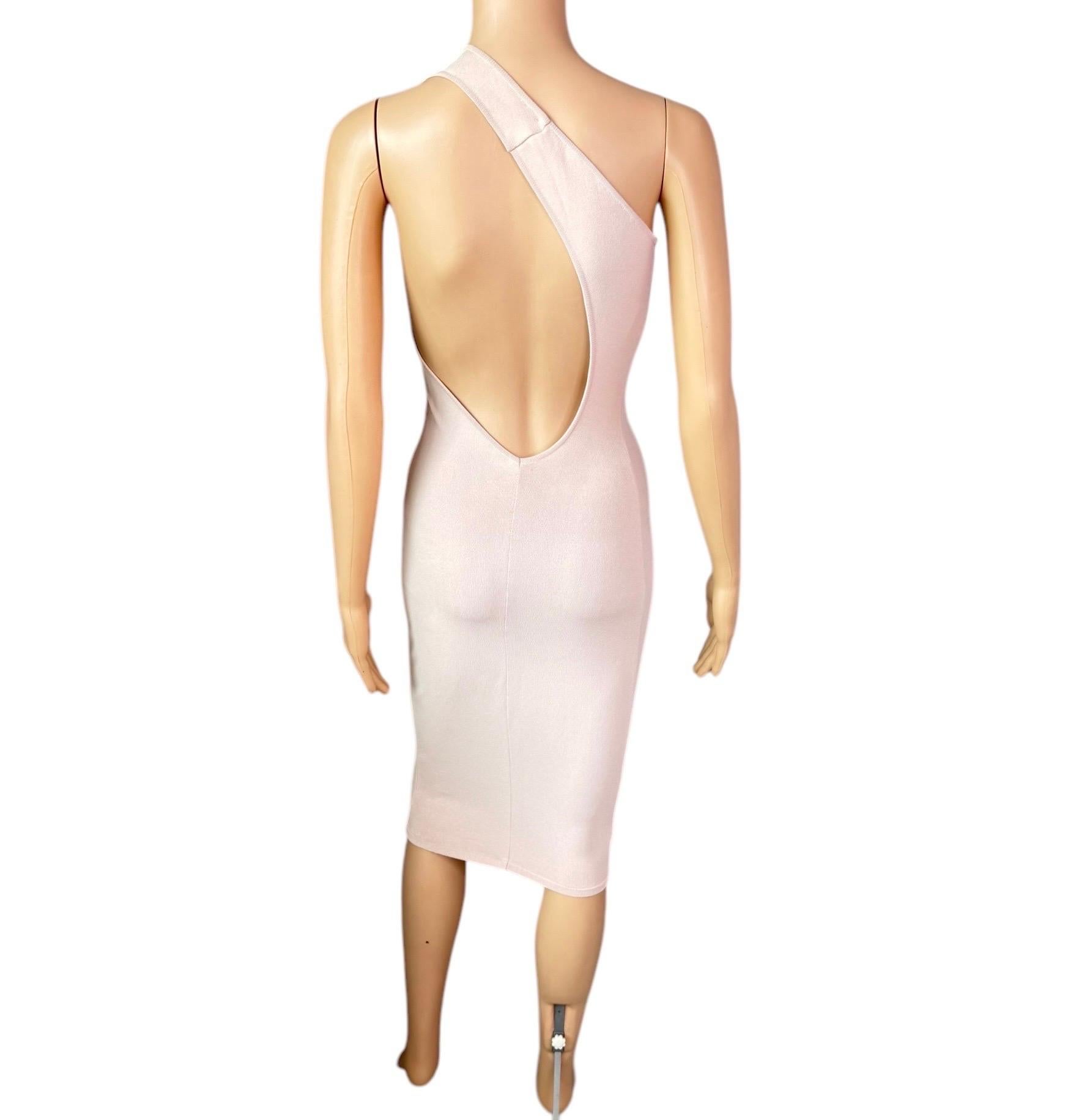 Tom Ford for Gucci S/S 2000 Cutout One Shoulder Bodycon Knit Nude/Pink Dress For Sale 4