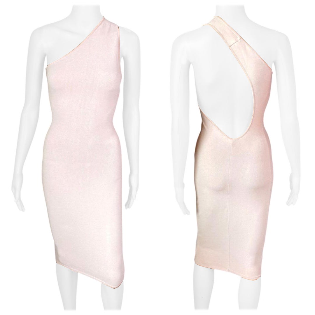 Tom Ford für Gucci S/S 2000 Ausgeschnittenes Bodycon-Strickkleid mit einer Schulter in Nude/Pink