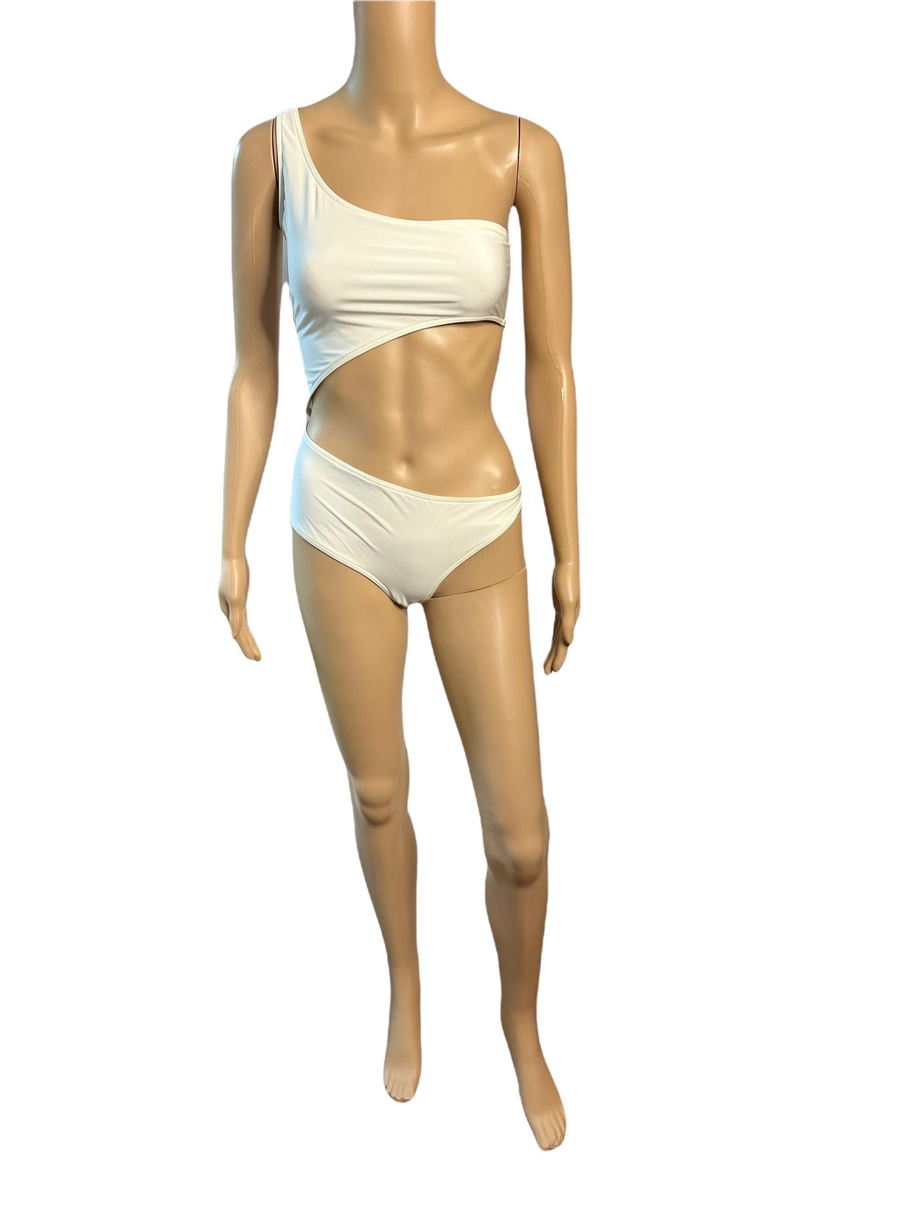 Tom Ford for Gucci S/S 2000 Sexy Cutout One Shoulder White Bodysuit Swimsuit 


