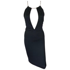 Tom Ford for Gucci S/S 2000 Plunging Neckline Halter Chain Black Dress