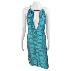 Tom Ford for Gucci S/S 2000 Runway Embellished Plunging Python Print Midi Dress