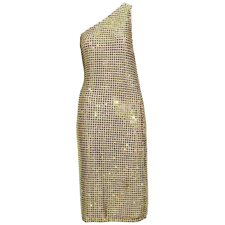 Tom Ford for Gucci S/S 2000 Runway Fully Crystal Embellished Open Back Dress 42