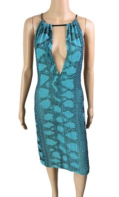 Tom Ford for Gucci S/S 2000 Runway Embellished Plunging Python Print Midi Dress