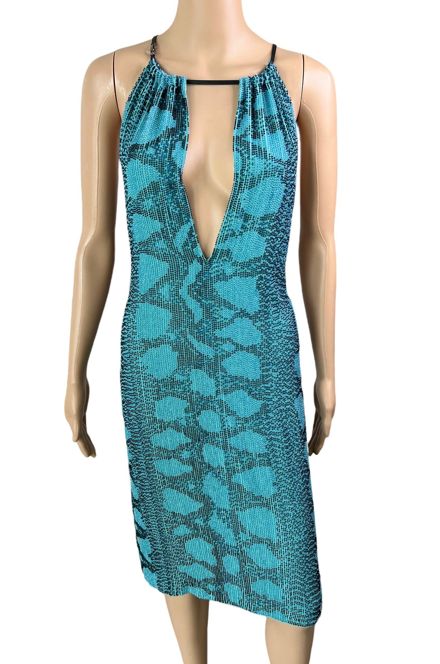 Tom Ford for Gucci S/S 2000 Runway Embellished Plunging Python Print Midi Dress 1