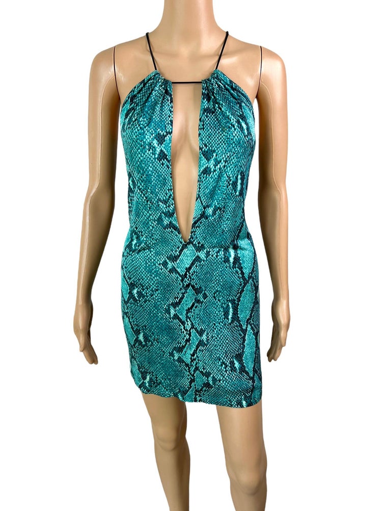 Gucci Python Tom Ford Tom Ford for Gucci S/S 2000 Runway Plunging Python Print Knit Mini ...