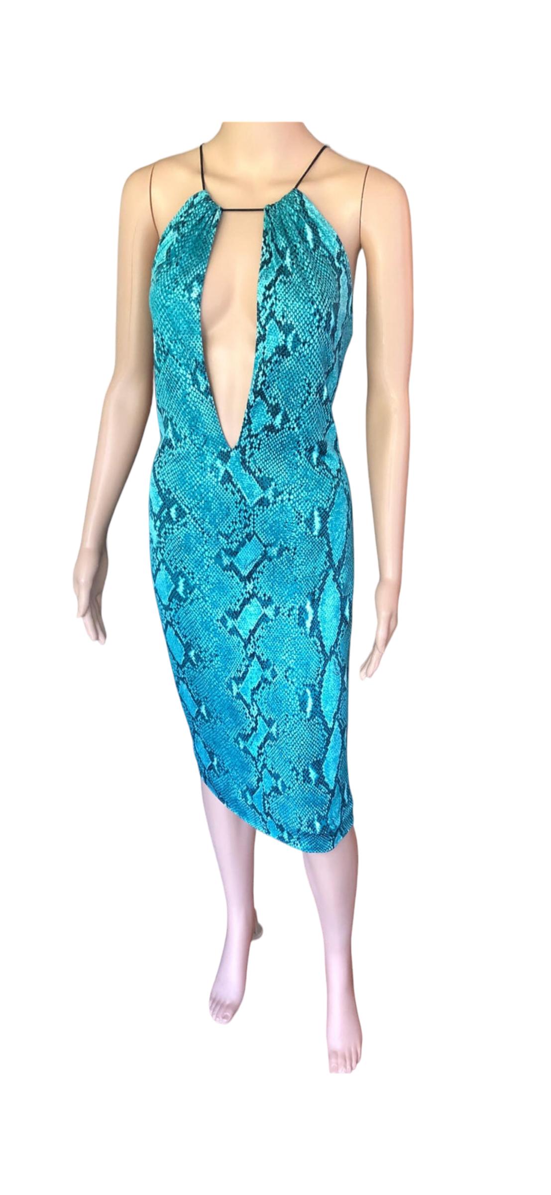 Blu Tom Ford for Gucci, sfilata P/E 2000, abito con stampa pitone e halter a strapiombo in vendita