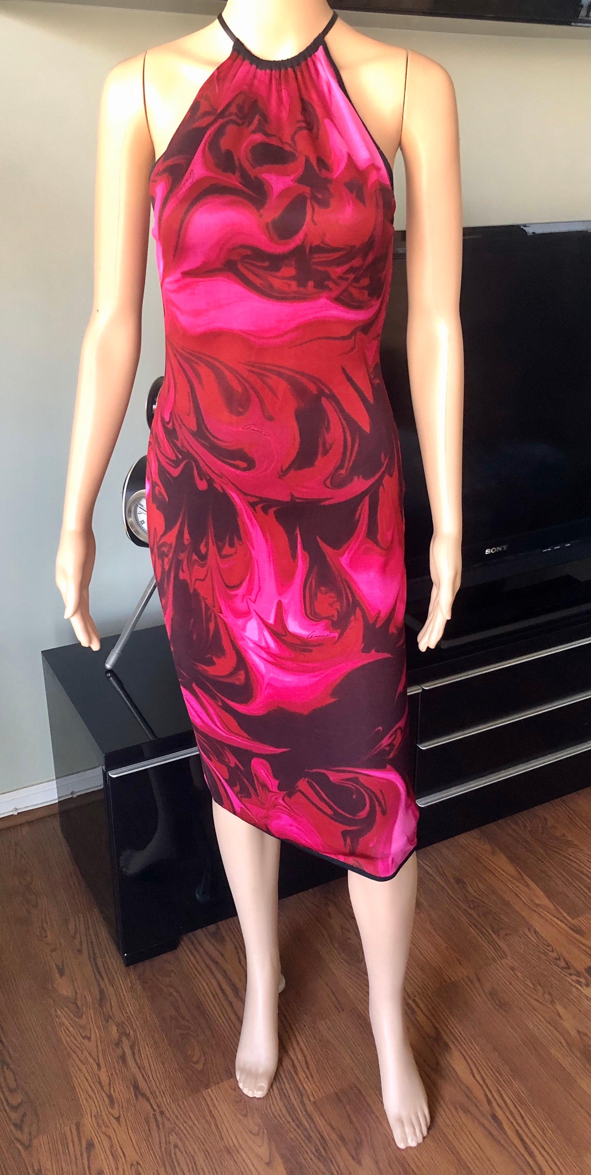 Tom Ford for Gucci S/S 2001 Vestido Midi Bodycon de Punto Estampado Rojo
