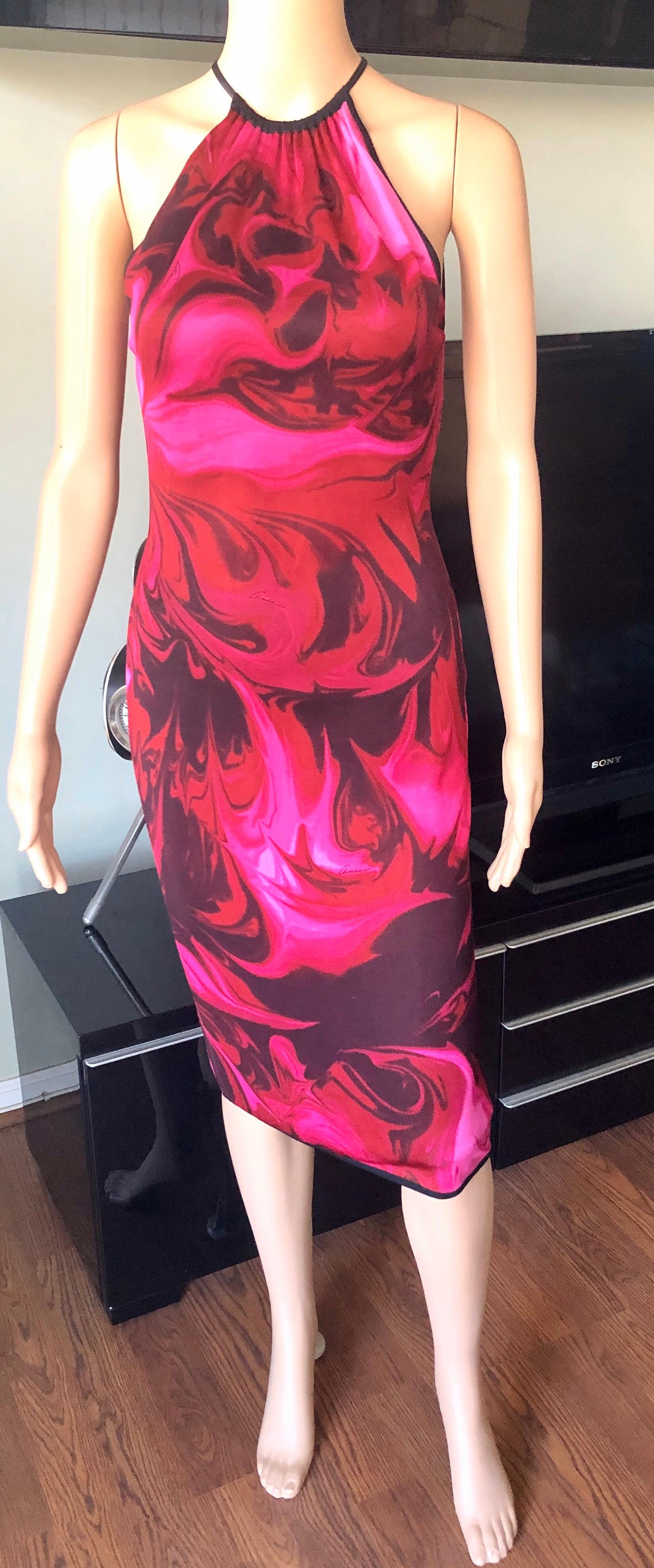 De las mujeres Tom Ford for Gucci S/S 2001 Vestido Midi Bodycon de Punto Estampado