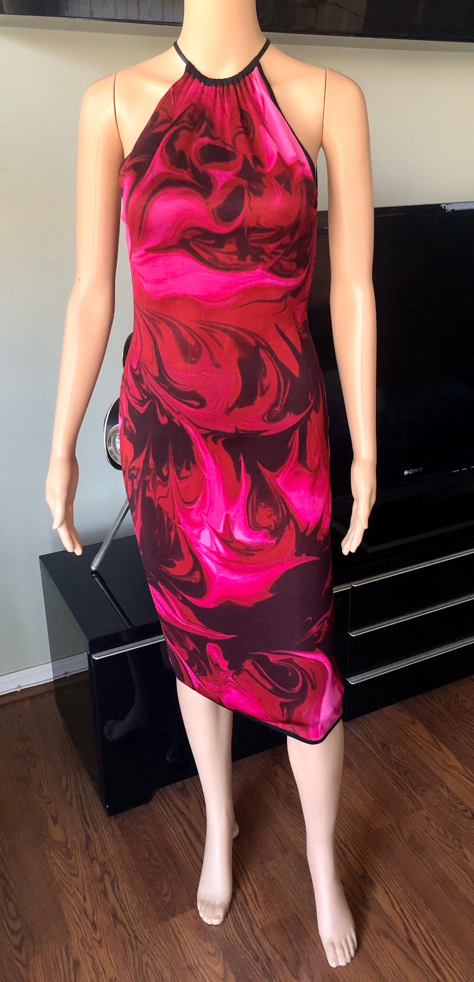 Red Tom Ford for Gucci S/S 2001 Bodycon Knit Printed Midi Dress For Sale