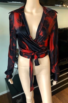 Tom Ford for Gucci S/S 2001 Plunging Neckline Wrap Crop Top Blouse