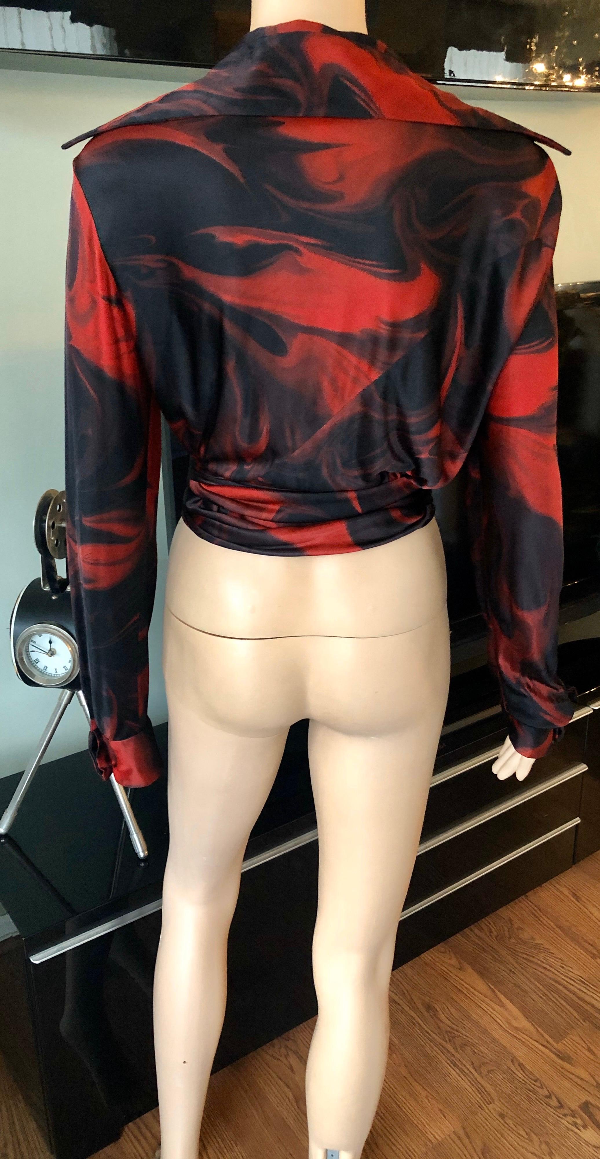 Tom Ford for Gucci S/S 2001 Plunging Neckline Wrap Crop Top Blouse  In Good Condition In Naples, FL