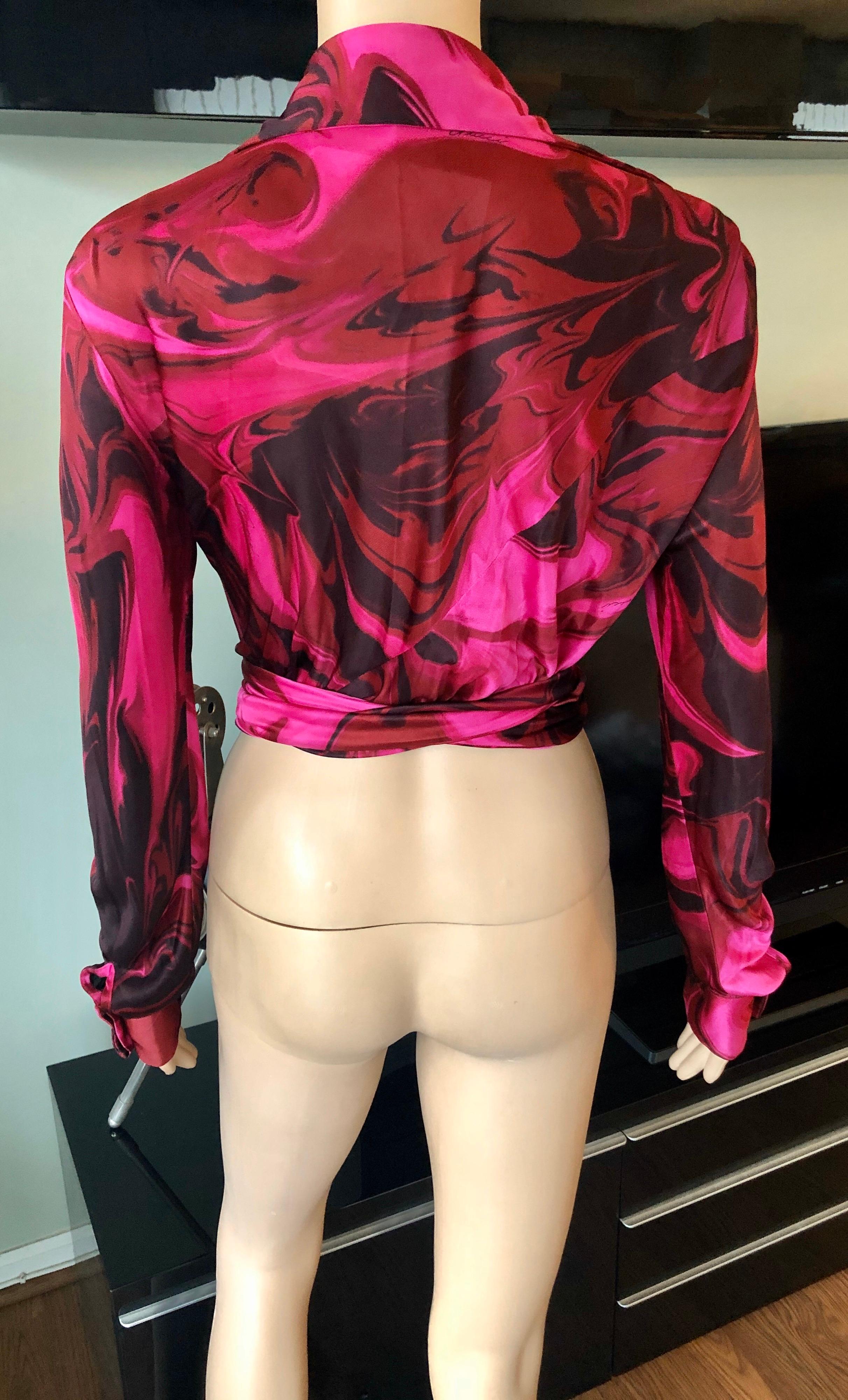 Red Tom Ford for Gucci S/S 2001 Plunging Neckline Wrap Crop Top Blouse  For Sale