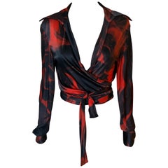 Tom Ford for Gucci S/S 2001 Plunging Neckline Wrap Crop Top Blouse 