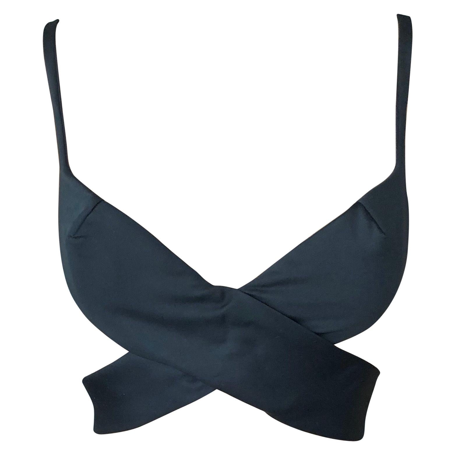 Tom Ford for Gucci S/S 2001 Runway Cutout Black Bustier Bra Crop Top For Sale