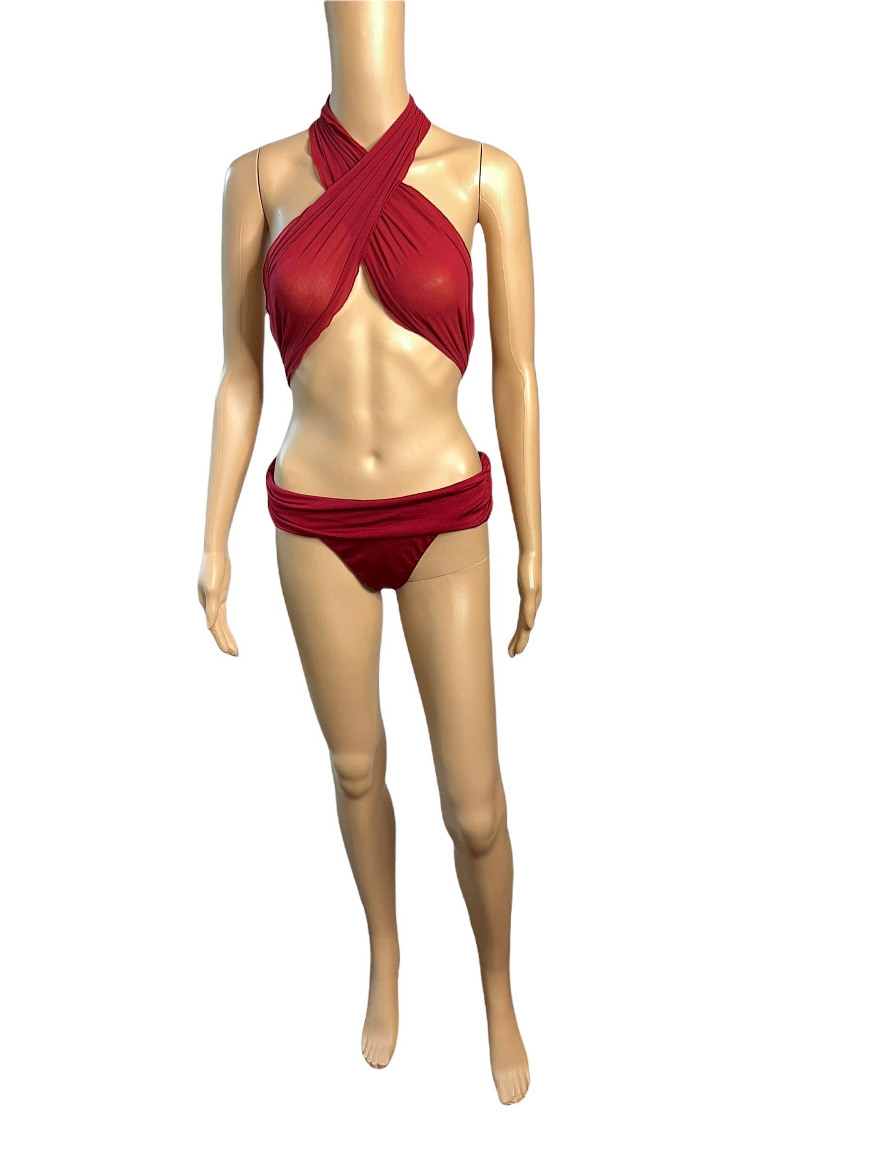Red Tom Ford for Gucci S/S 2001 Runway Sheer One Piece Bodysuit Swimsuit Swimwear 