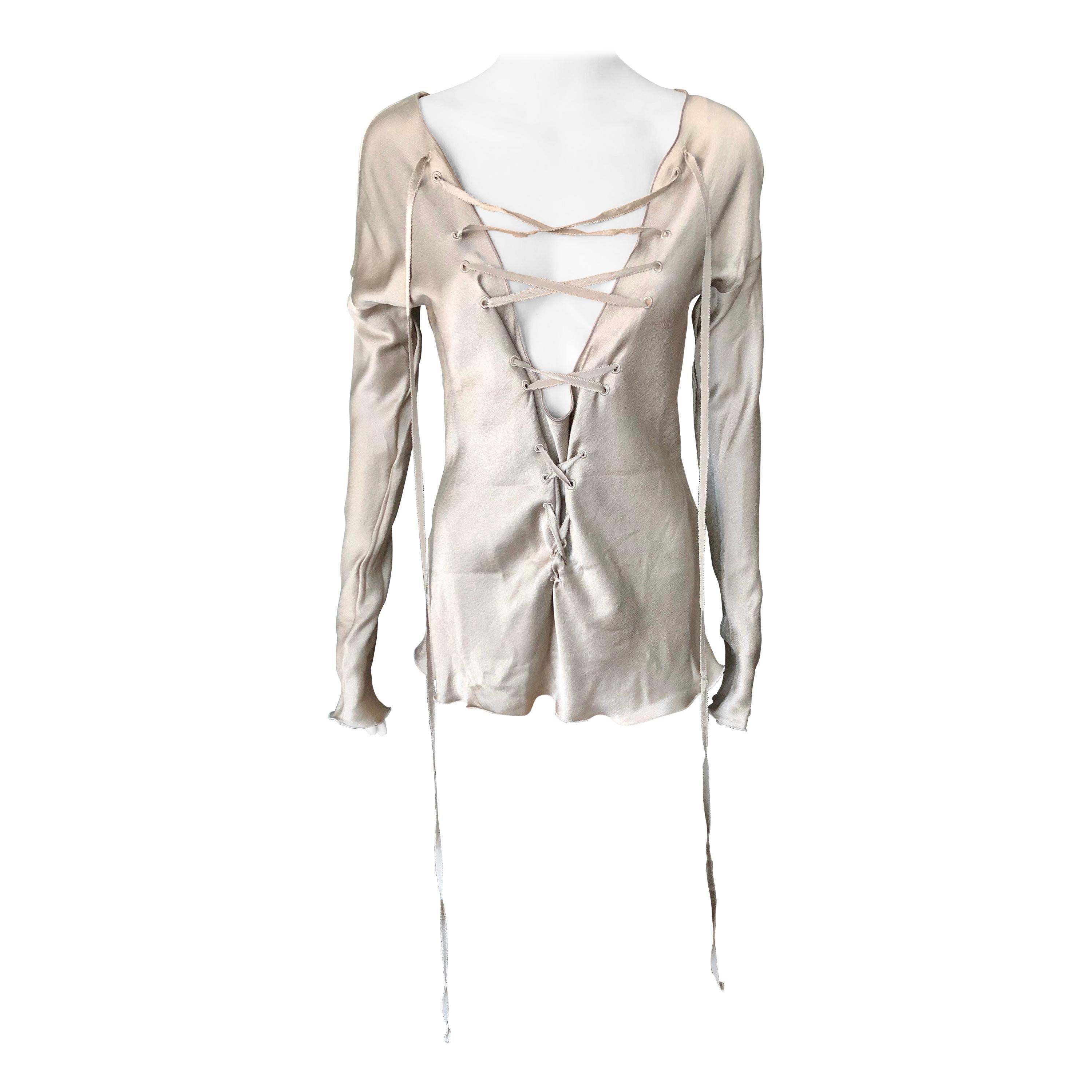 Tom Ford for Gucci S/S 2002 Plunging Neckline Lace Up Blouse Top 