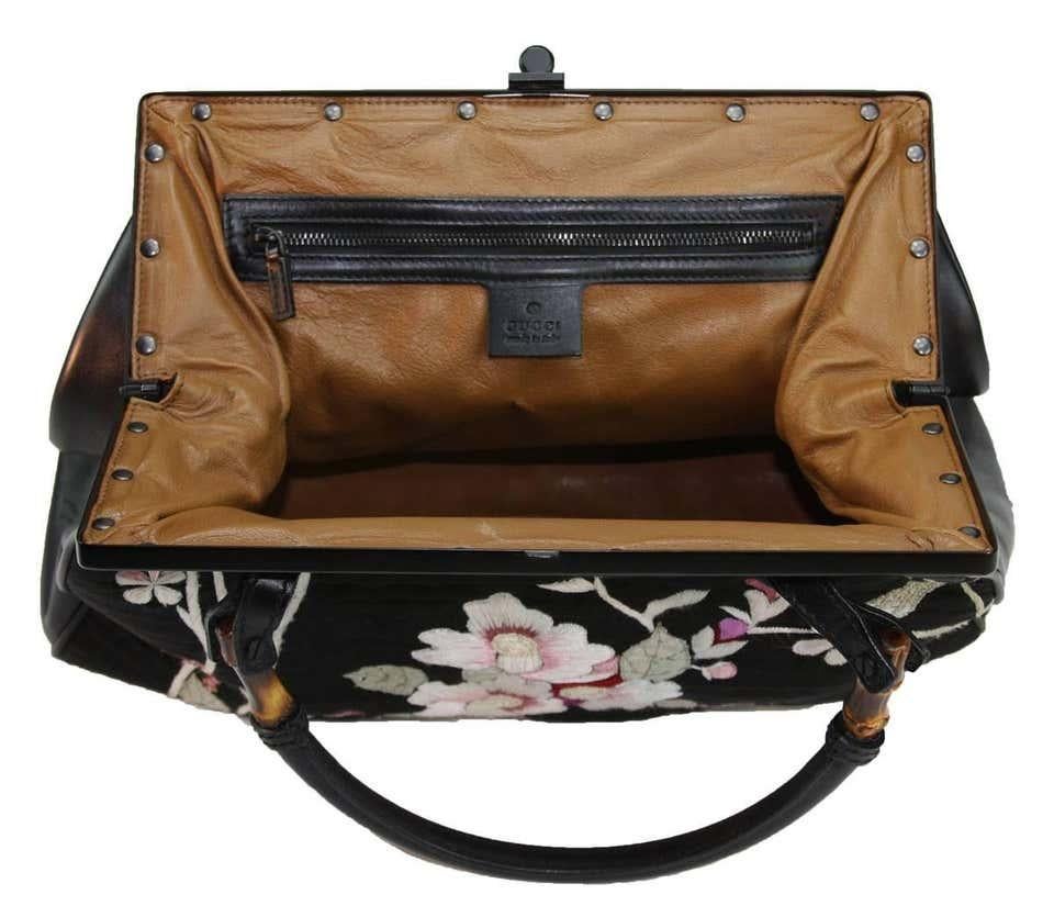 Tom Ford For Gucci S/S 2003 Collection Black Silk Frame Japanese Flowers Bag  In Excellent Condition In Montgomery, TX