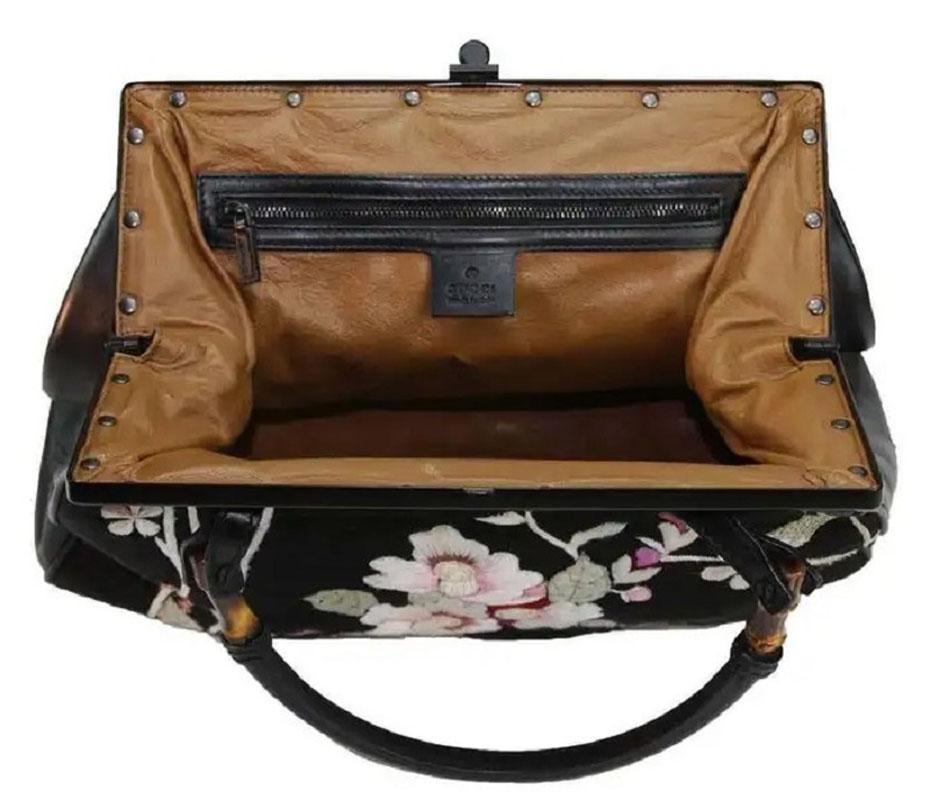 Tom Ford For Gucci S/S 2003 Collection Black Silk Frame Japanese Flowers Bag For Sale 3