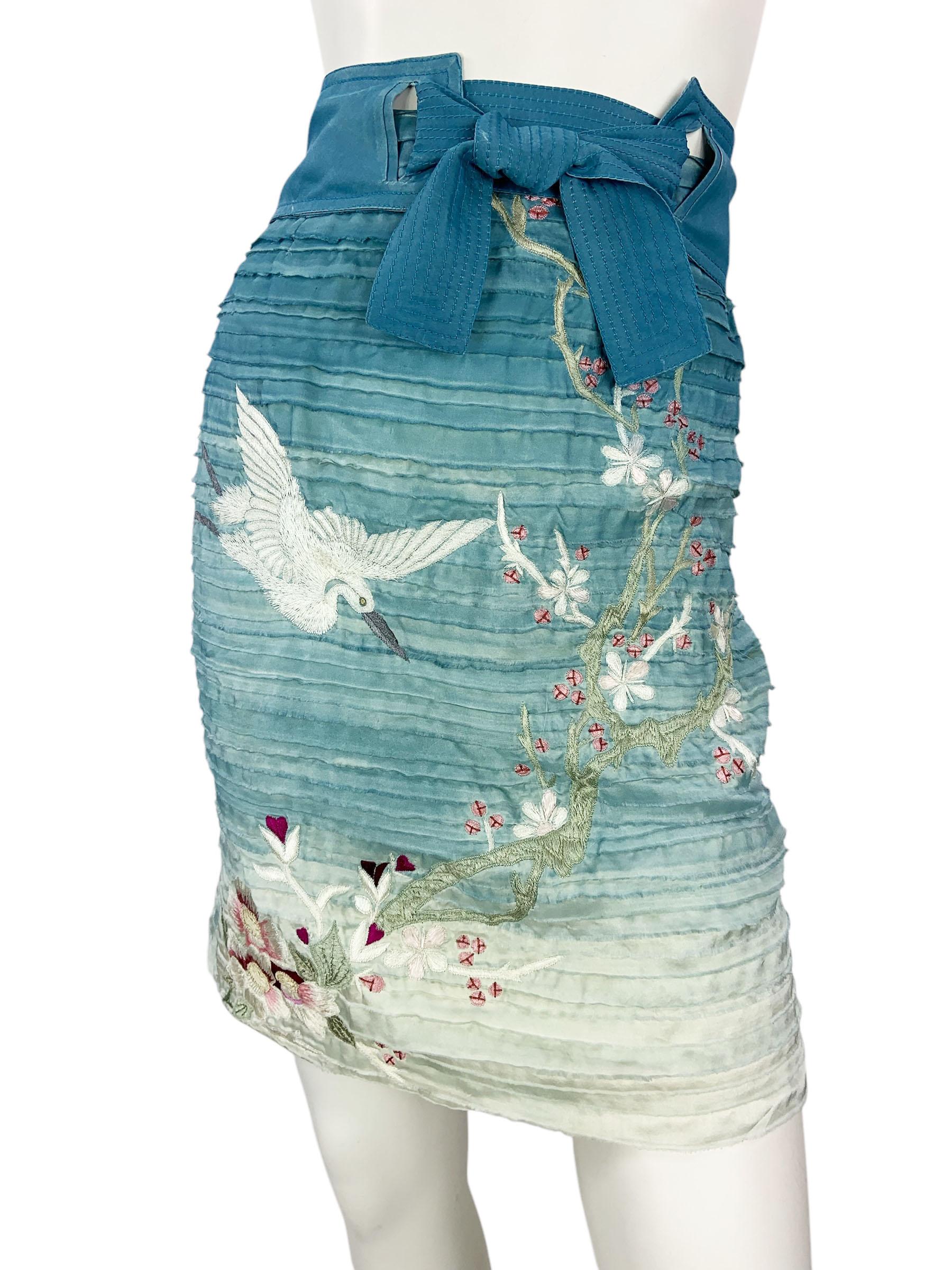 Tom Ford for Gucci S/S 2003 Japanese Cherry Blossom Embroidered Mini Skirt M In Excellent Condition For Sale In Montgomery, TX
