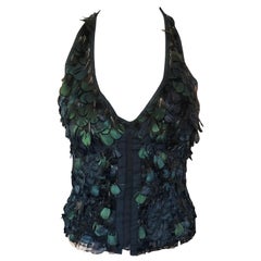 Tom Ford for Gucci S/S 2003 Silk Feather Accented Top