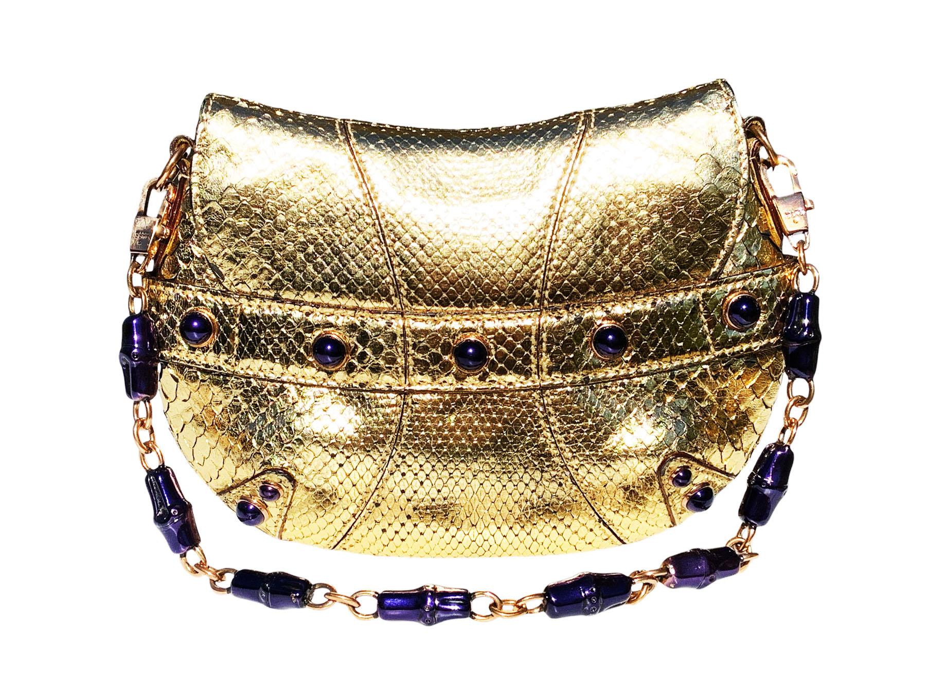 Tom Ford for Gucci S/S 2004 Gold Purple Snake Enamel Serpent Clutch 1