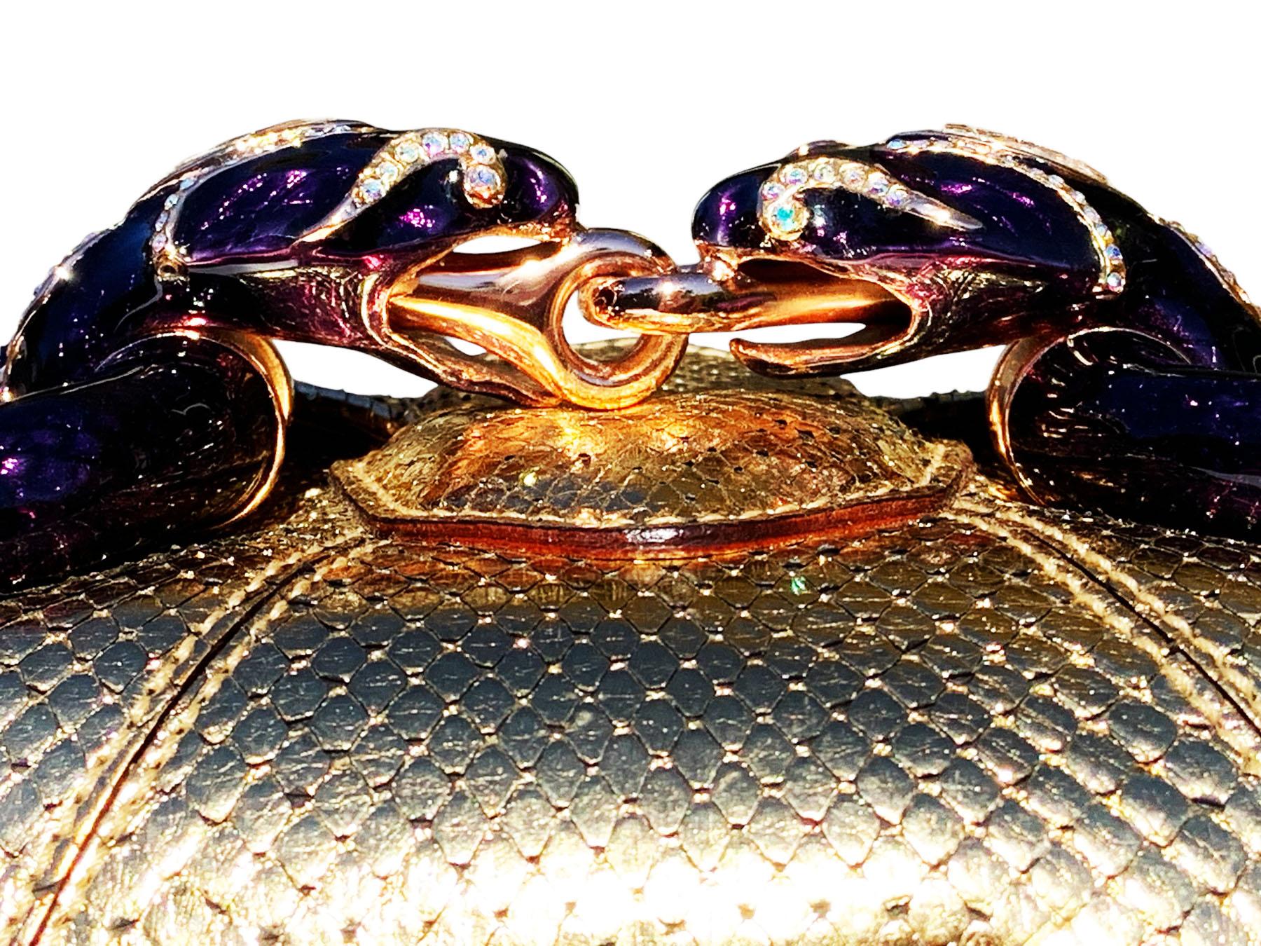 Tom Ford for Gucci S/S 2004 Gold Purple Snake Enamel Serpent Clutch 2