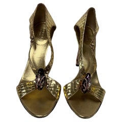 Tom Ford for Gucci S/S 2004 Tacón de bambú con joyas de serpiente dorada Talla 36.5
