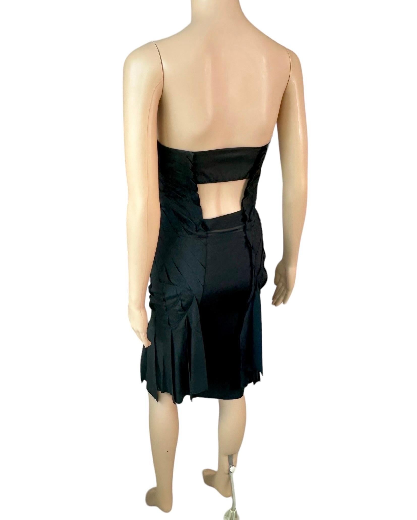 Tom Ford for Gucci S/S 2004 Runway Bustier Cutout Back Fringe Silk Black Dress For Sale 6