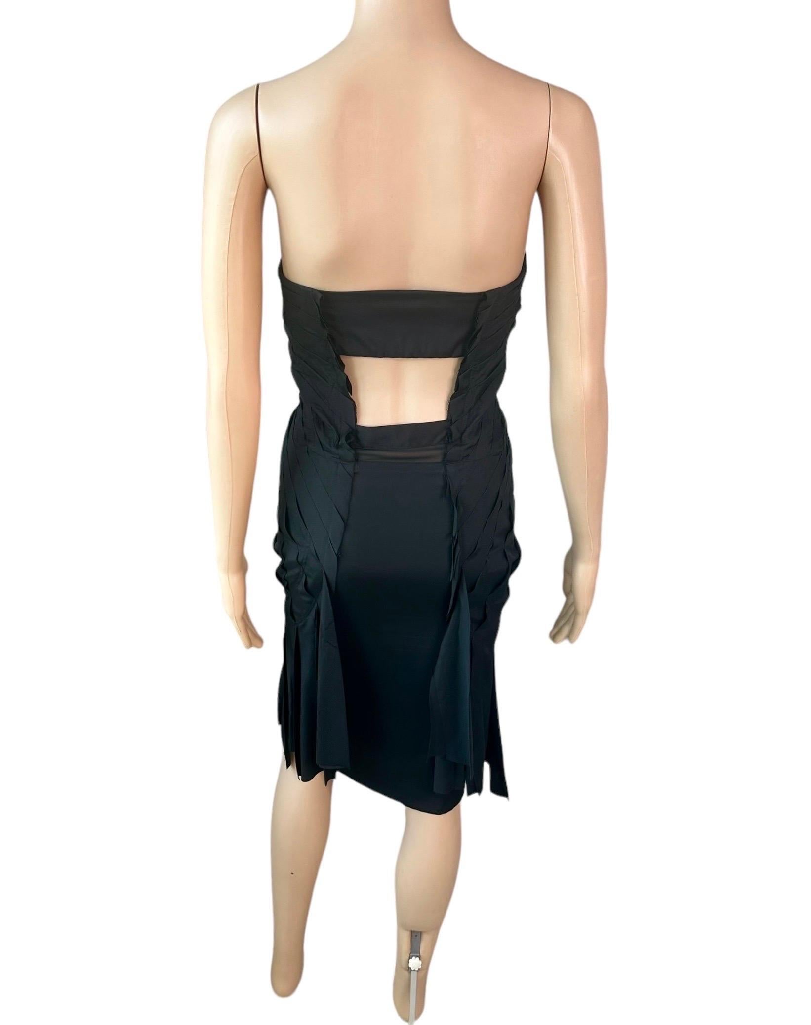 Tom Ford for Gucci S/S 2004 Runway Bustier Cutout Back Fringe Silk Black Dress For Sale 8