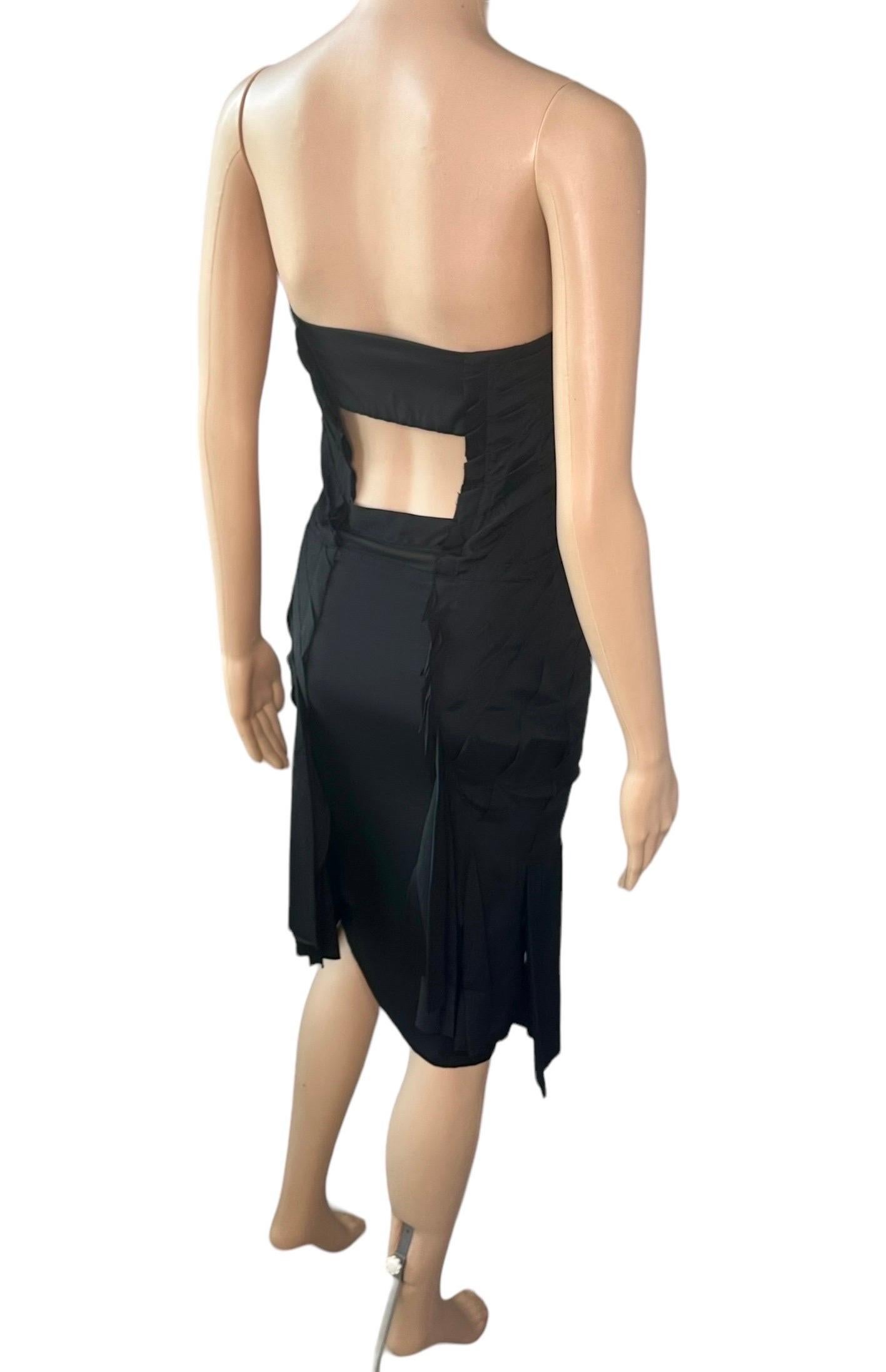 Tom Ford for Gucci S/S 2004 Runway Bustier Cutout Back Fringe Silk Black Dress For Sale 9