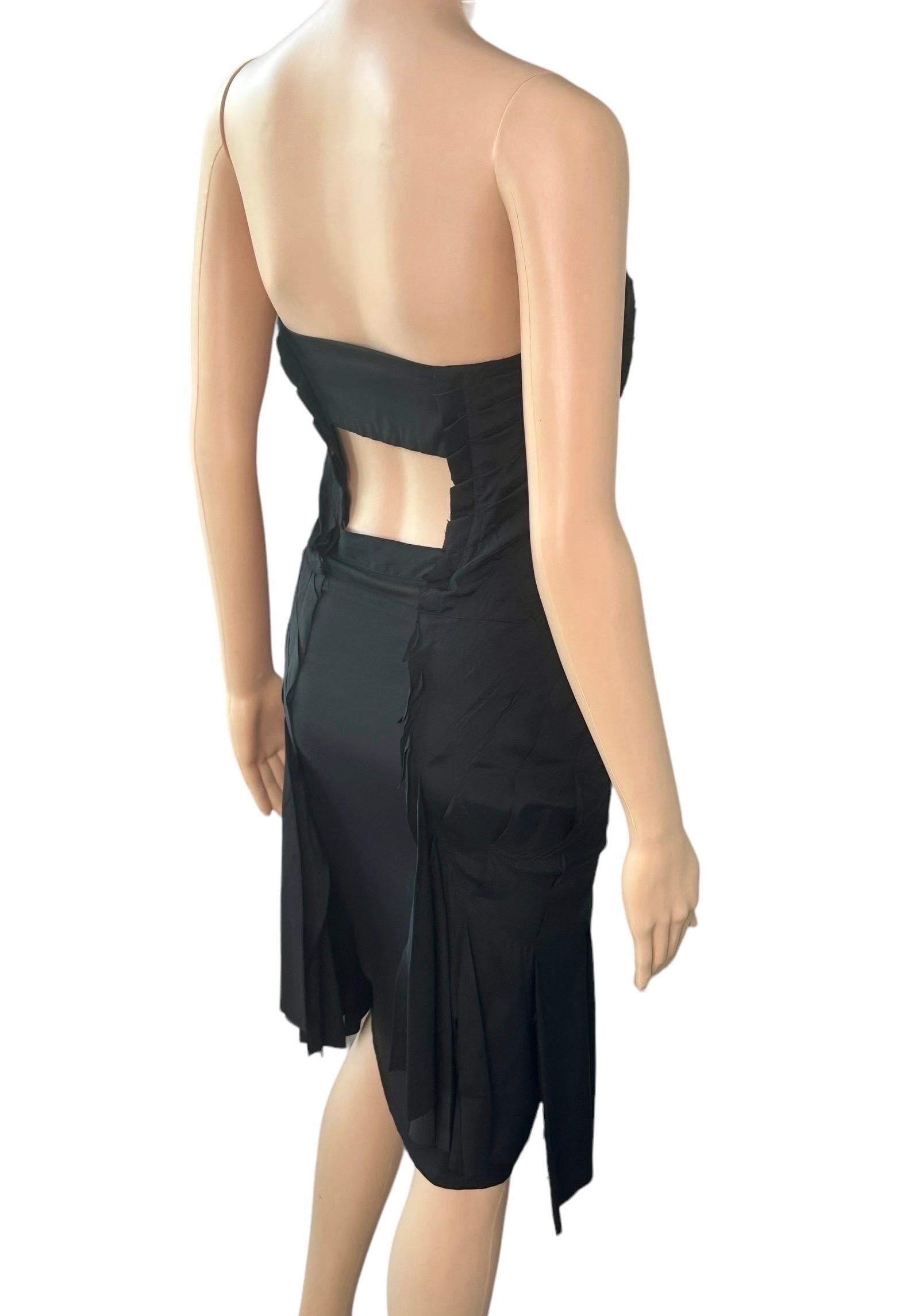 Tom Ford for Gucci S/S 2004 Runway Bustier Cutout Back Fringe Silk Black Dress For Sale 10