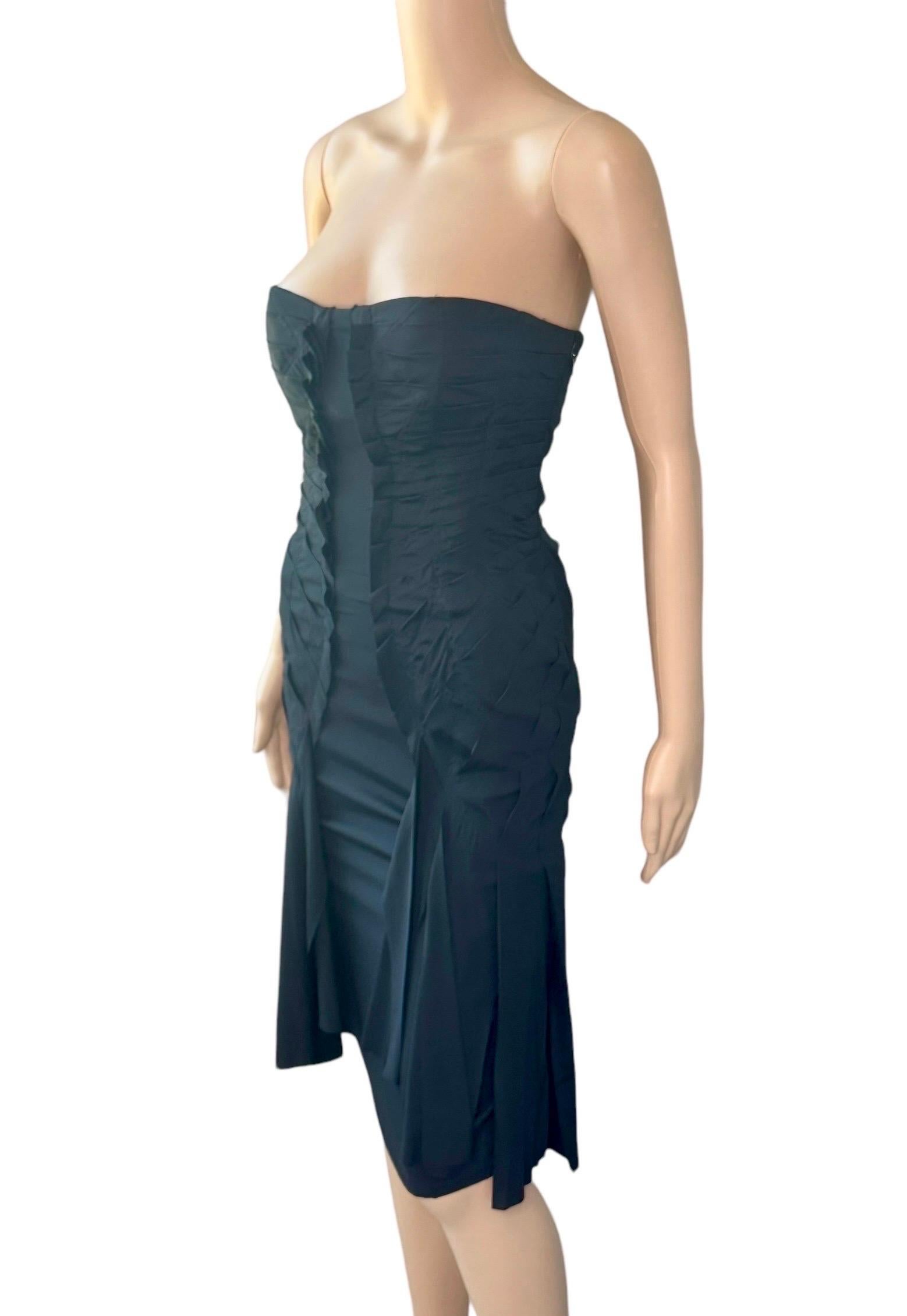 Tom Ford for Gucci S/S 2004 Runway Bustier Cutout Back Fringe Silk Black Dress In Good Condition For Sale In Naples, FL