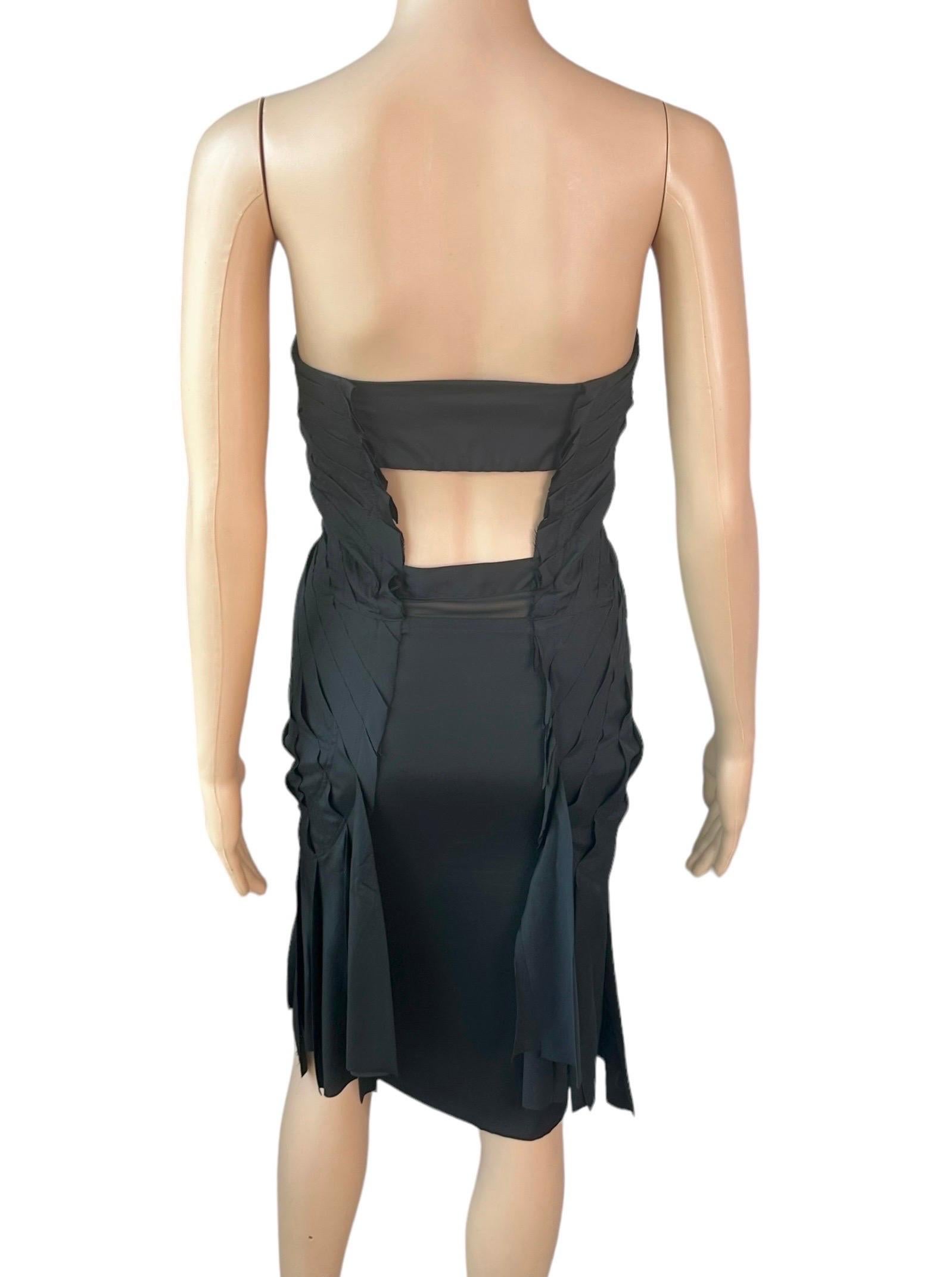 Women's Tom Ford for Gucci S/S 2004 Runway Bustier Cutout Back Fringe Silk Black Dress For Sale