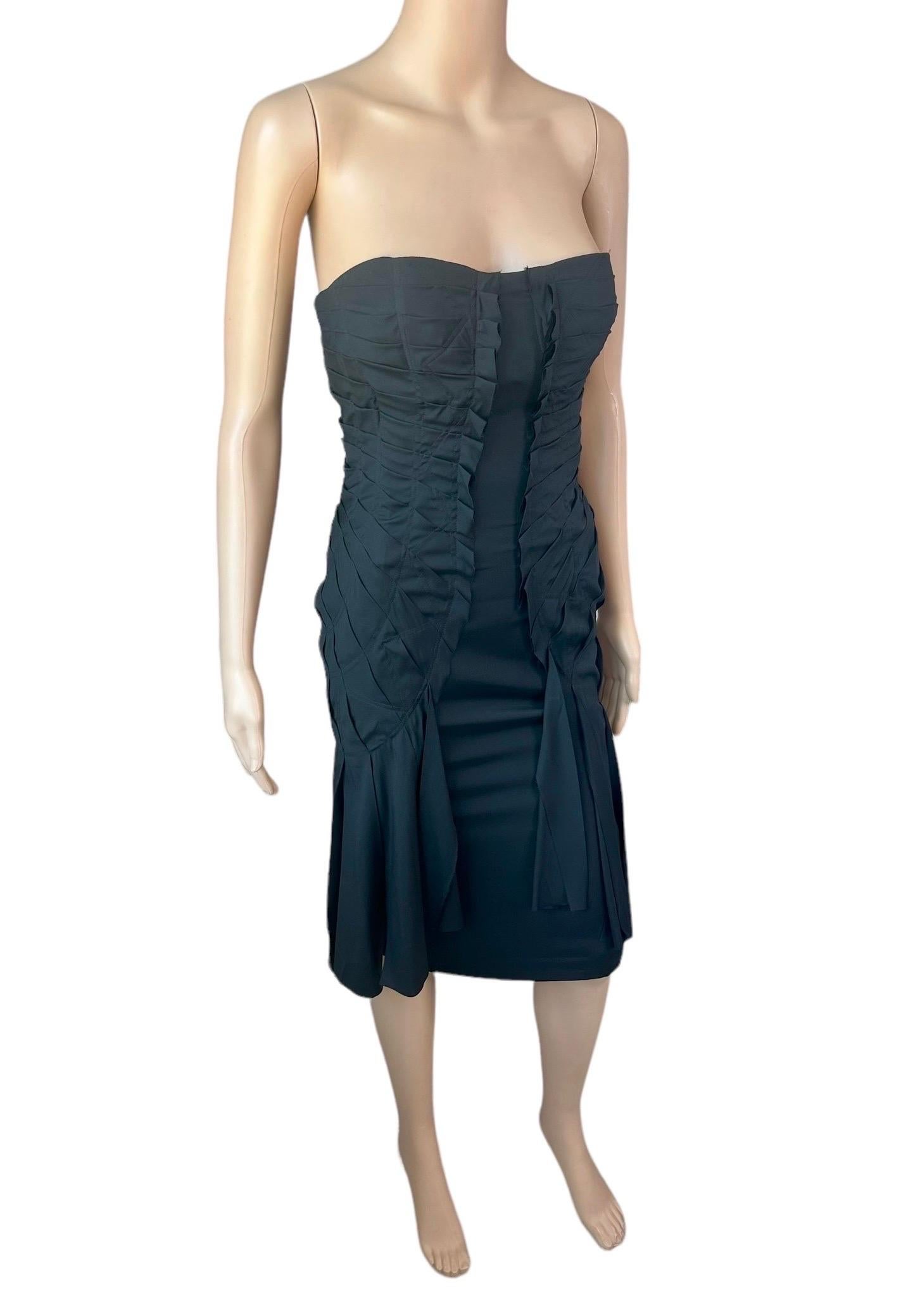 Tom Ford for Gucci S/S 2004 Runway Bustier Cutout Back Fringe Silk Black Dress For Sale 1