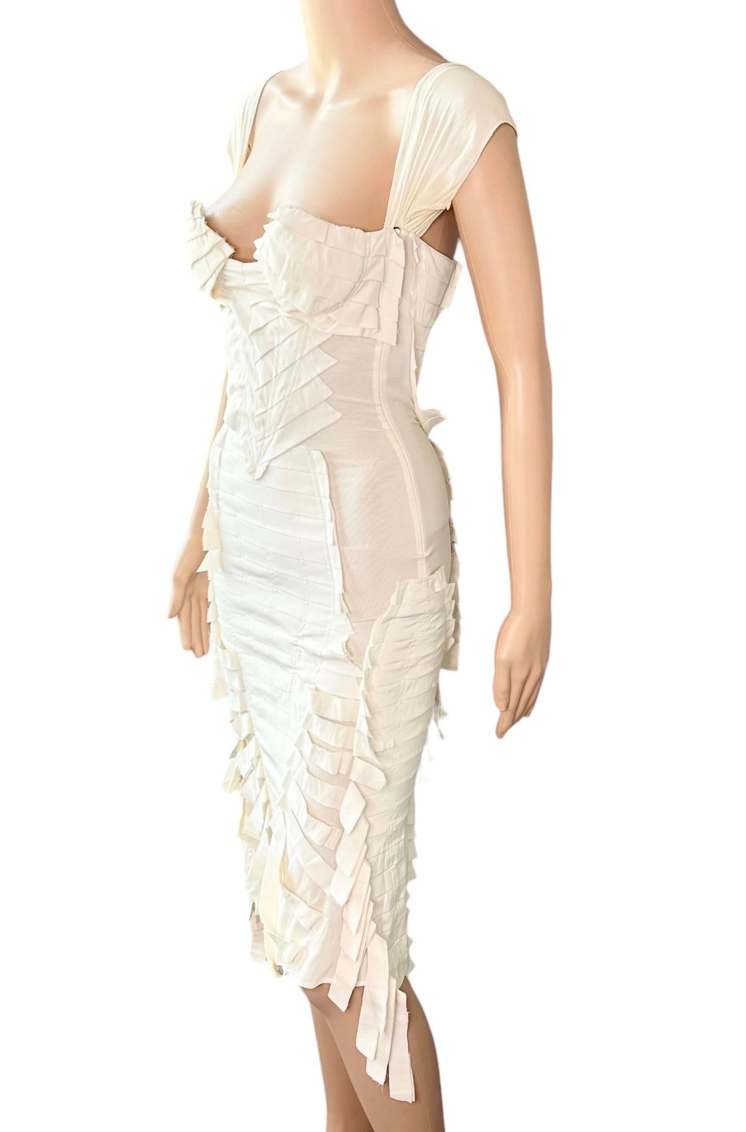 Tom Ford for Gucci S/S 2004 Runway Bustier Open Back Fringe Silk Ivory Dress 5