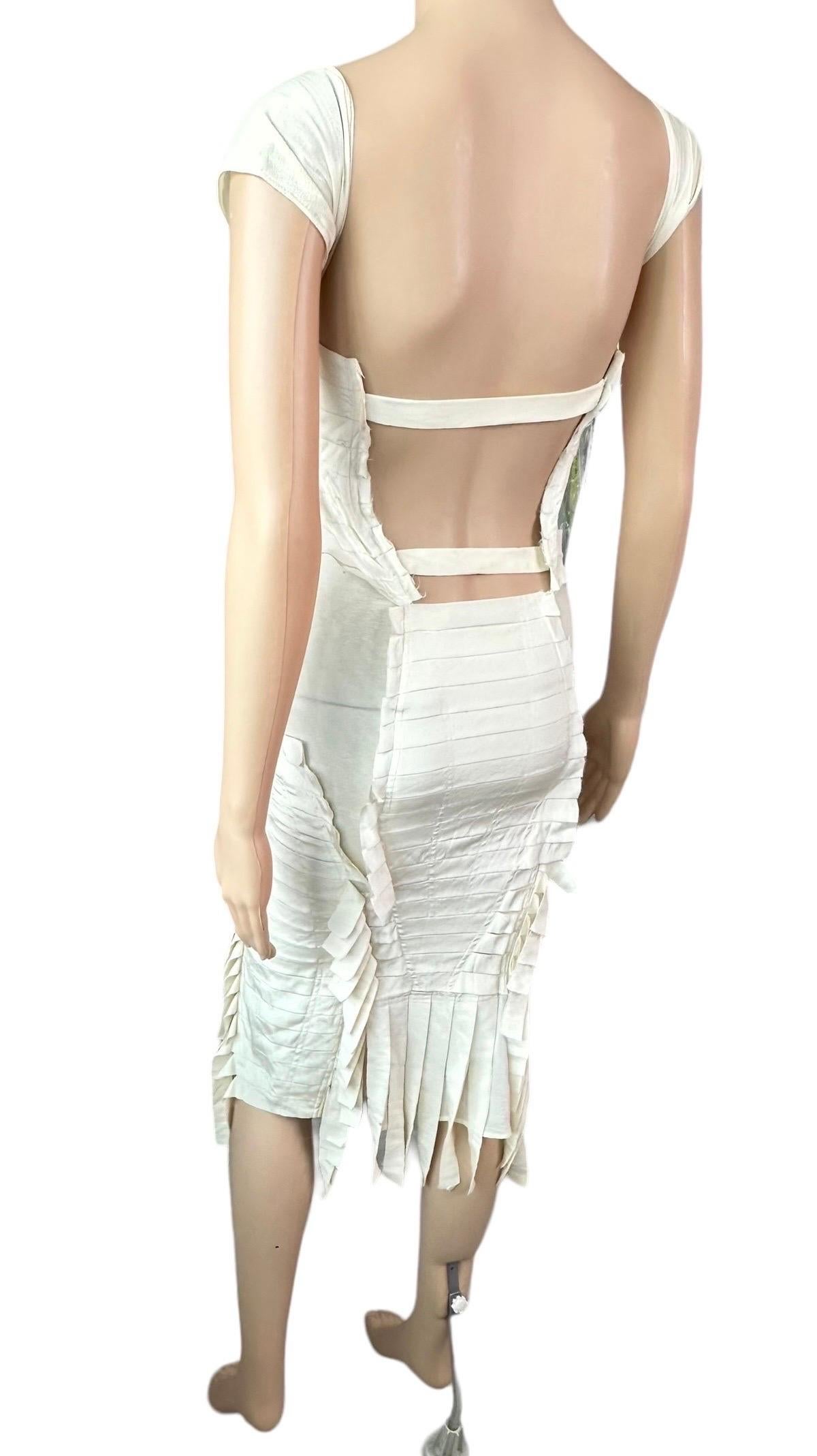 Tom Ford for Gucci S/S 2004 Runway Bustier Open Back Fringe Silk Ivory Dress 6